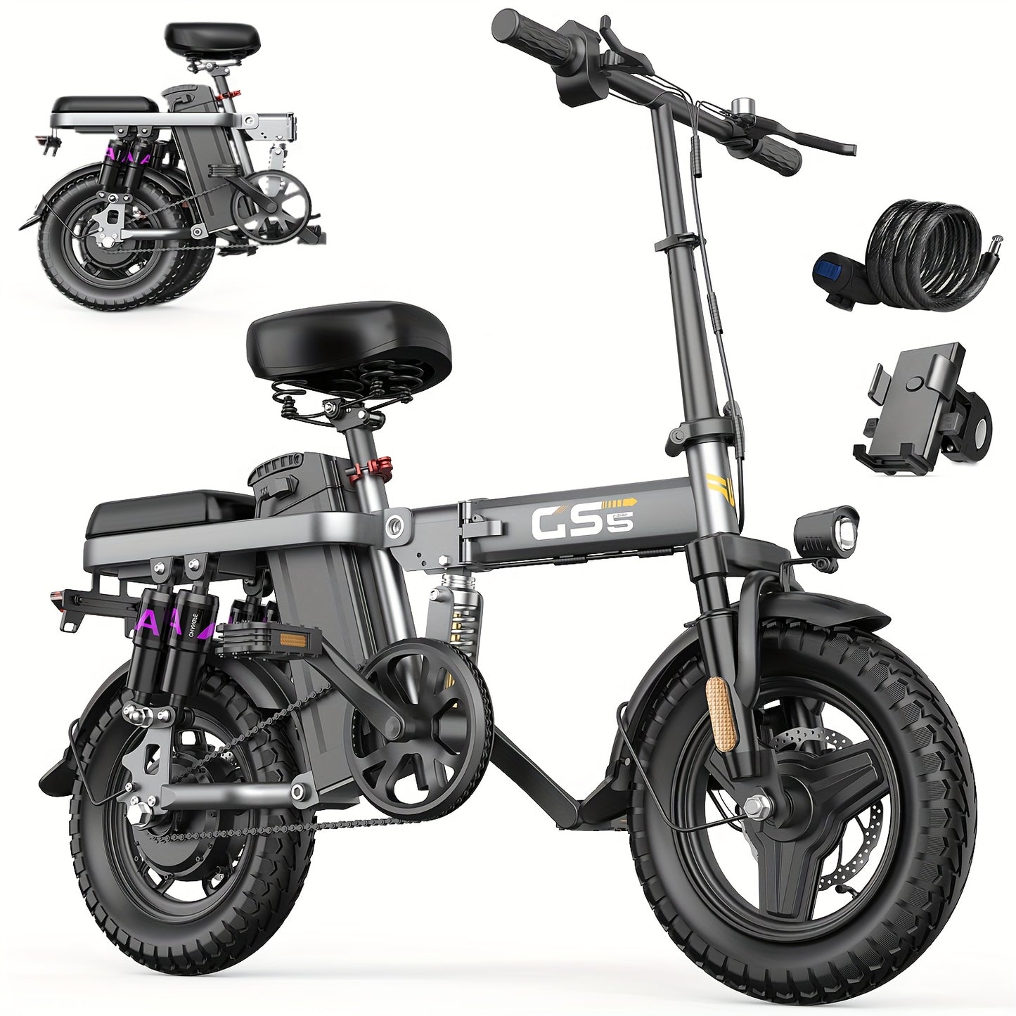 Adult Folding Electric Bicycle | 500W Motor, 20 Mph Speed, 10-35 Mile Range, 14-inch Compact Size, Disc Brakes, City Commuting Electric Bike, High-quality Accessories, Alloy Steel Wheels, Classic Style