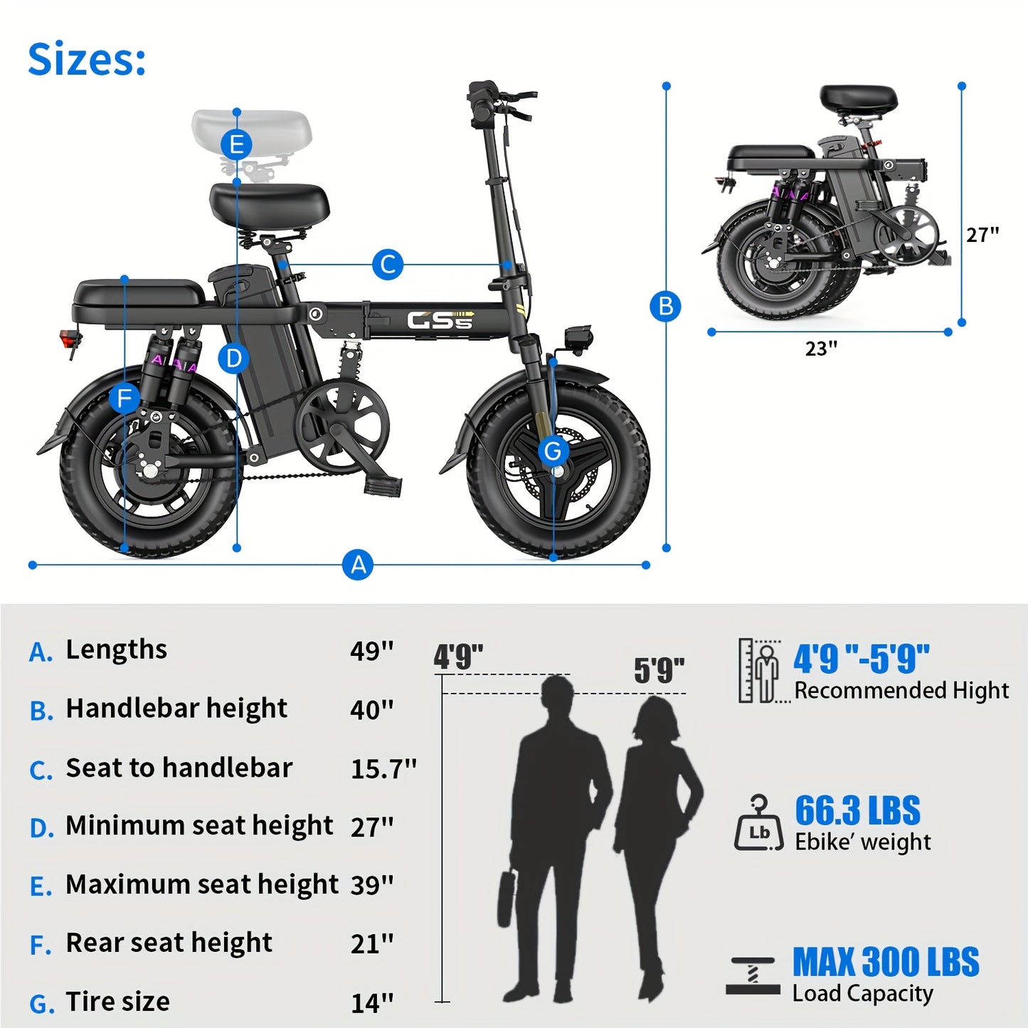 Uplee Peak Power 500W Electric Bicycle for Adults, 20MPH with Full Shock Absorption for a Comfortable Ride, Available with 48V8AH/10AH/15AH/17.5AH Batteries, Offering a Range of 10-35 Miles. Features a 14'' Tubeless Off-Road