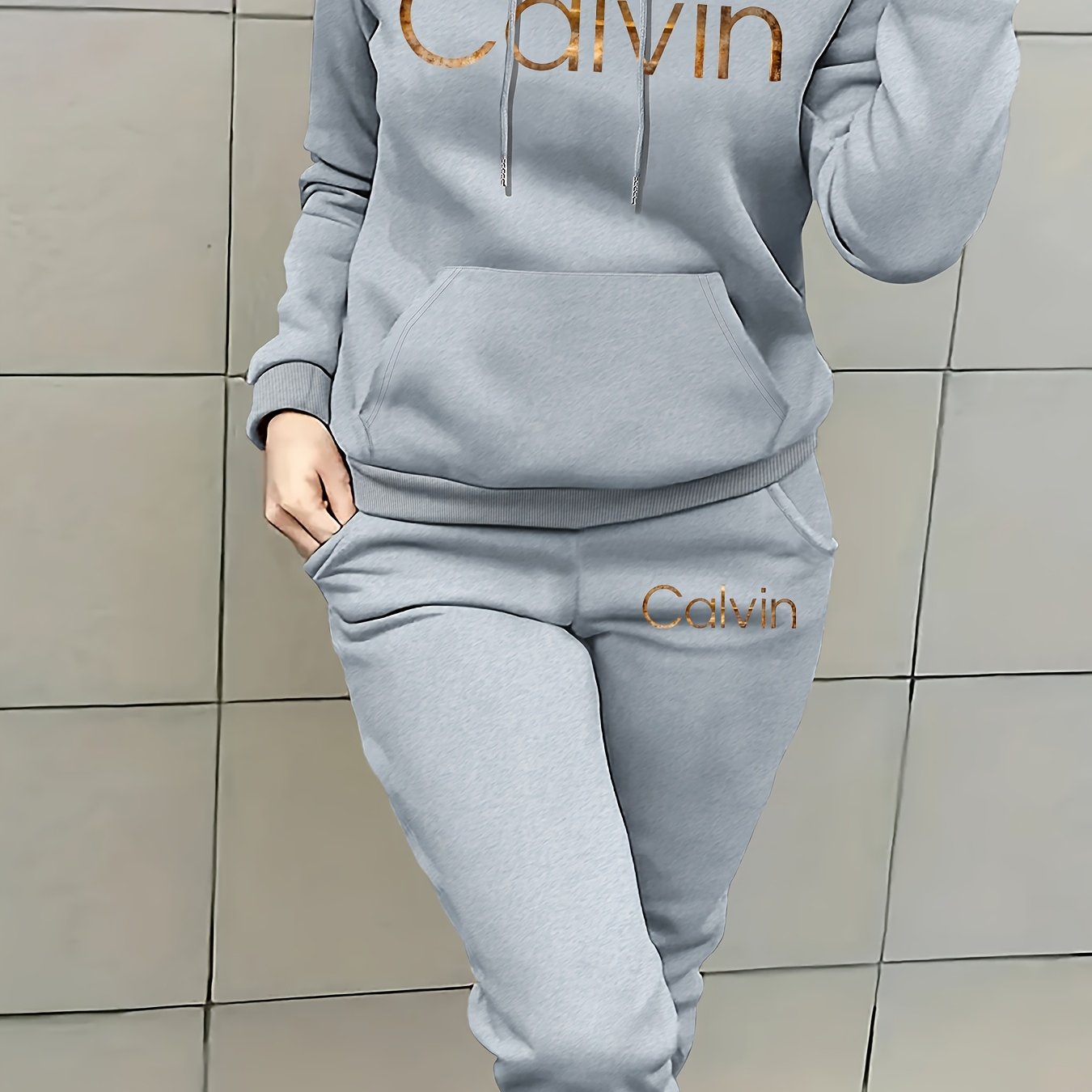 Graphic Print Two Piece Set | Crew Neck Sweatshirt & Pants, Women'S Casual Hooded Drawstring Sweatshirt Set for Fall/Winter