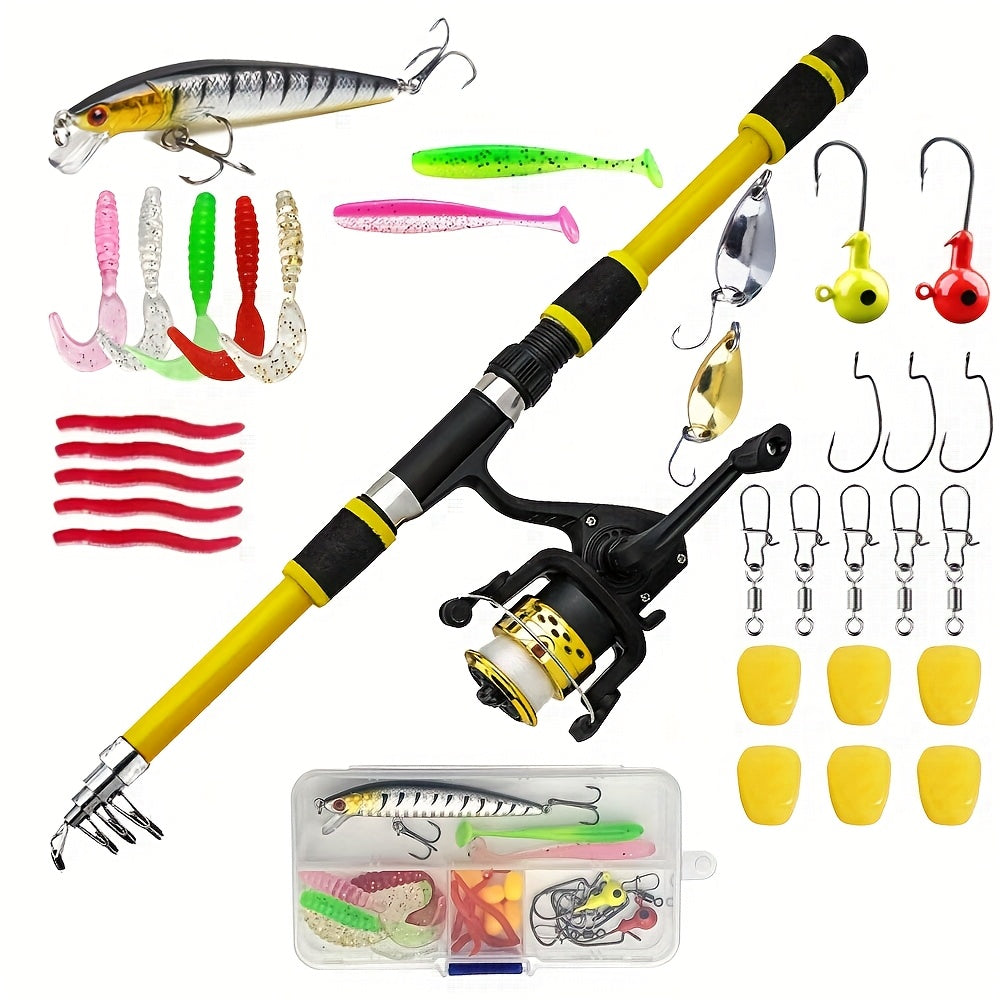 Spinning Fishing Rod and Reel Combo 70.87inch Telescopic Rod with 5.2:1 3BB Reel Max Drag 11.02LB Full Fishing Accessories Kit Set