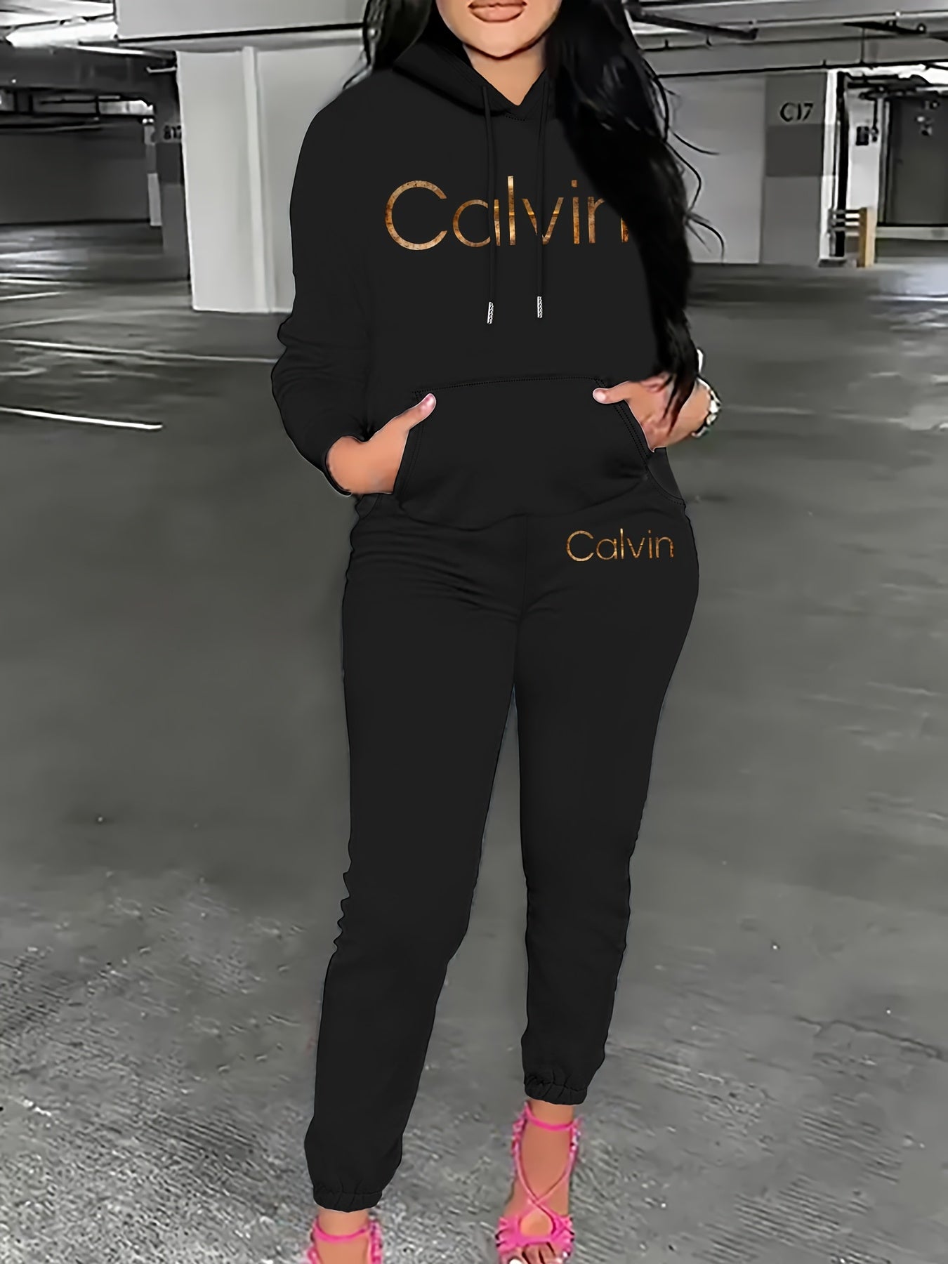 Graphic Print Two Piece Set | Crew Neck Sweatshirt & Pants, Women'S Casual Hooded Drawstring Sweatshirt Set for Fall/Winter