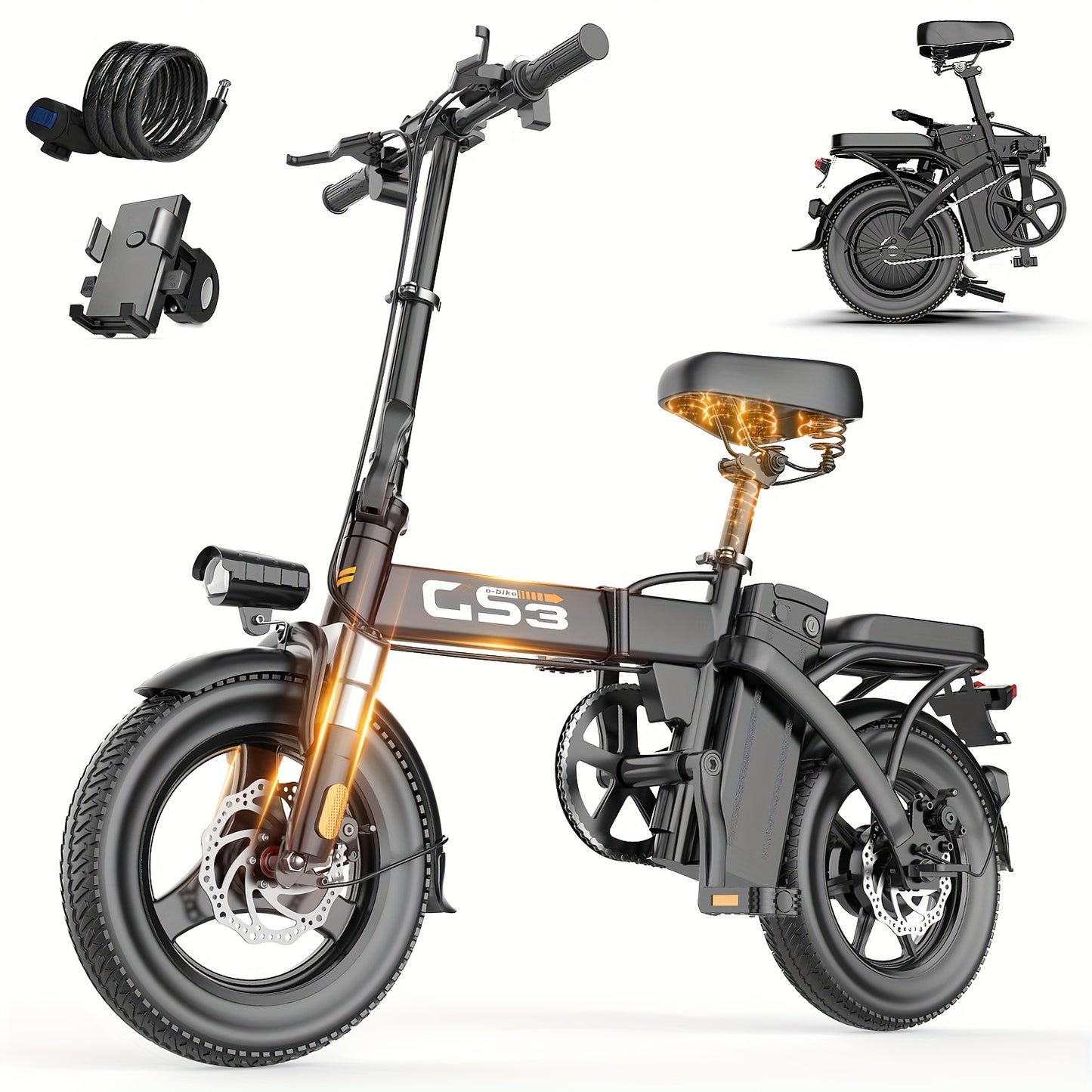 Uplee Peak Power 500W Electric Bicycle for Adults, 20MPH with Full Shock Absorption for a Comfortable Ride, Available with 48V8AH/10AH/15AH/17.5AH Batteries, Offering a Range of 10-35 Miles. Features a 14'' Tubeless Off-Road
