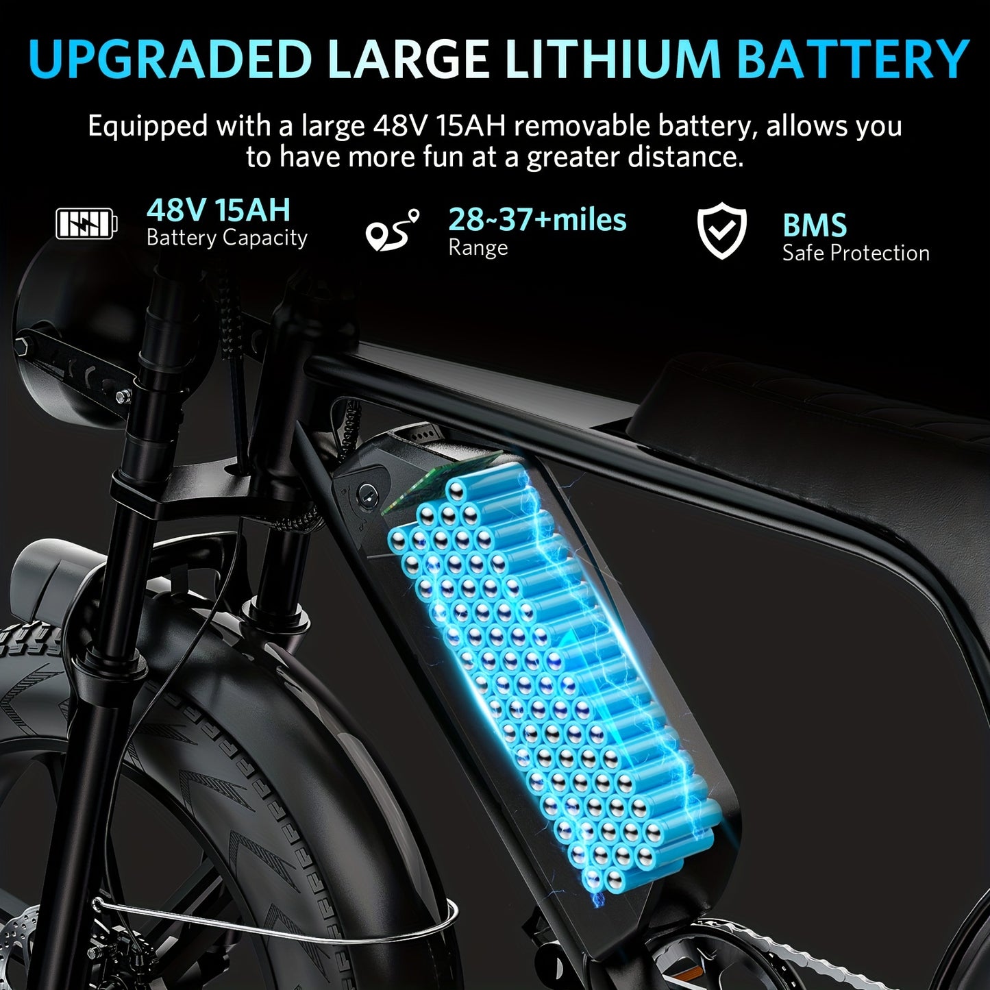 1-Pedal /Electric Bike - Heavy-Duty All-Terrain 20" Tire Electric Mountain Bike with 740W Motor, 48V 15Ah Removable Battery, 7-Speed Gear System, Front/Rear Disc Brakes, Global Voltage 100-240V, Global Plug Compatibility, All