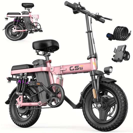 Adult Folding Electric Bicycle | 500W Motor, 20 Mph Speed, 10-35 Mile Range, 14-inch Compact Size, Disc Brakes, City Commuting Electric Bike, High-quality Accessories, Alloy Steel Wheels, Classic Style