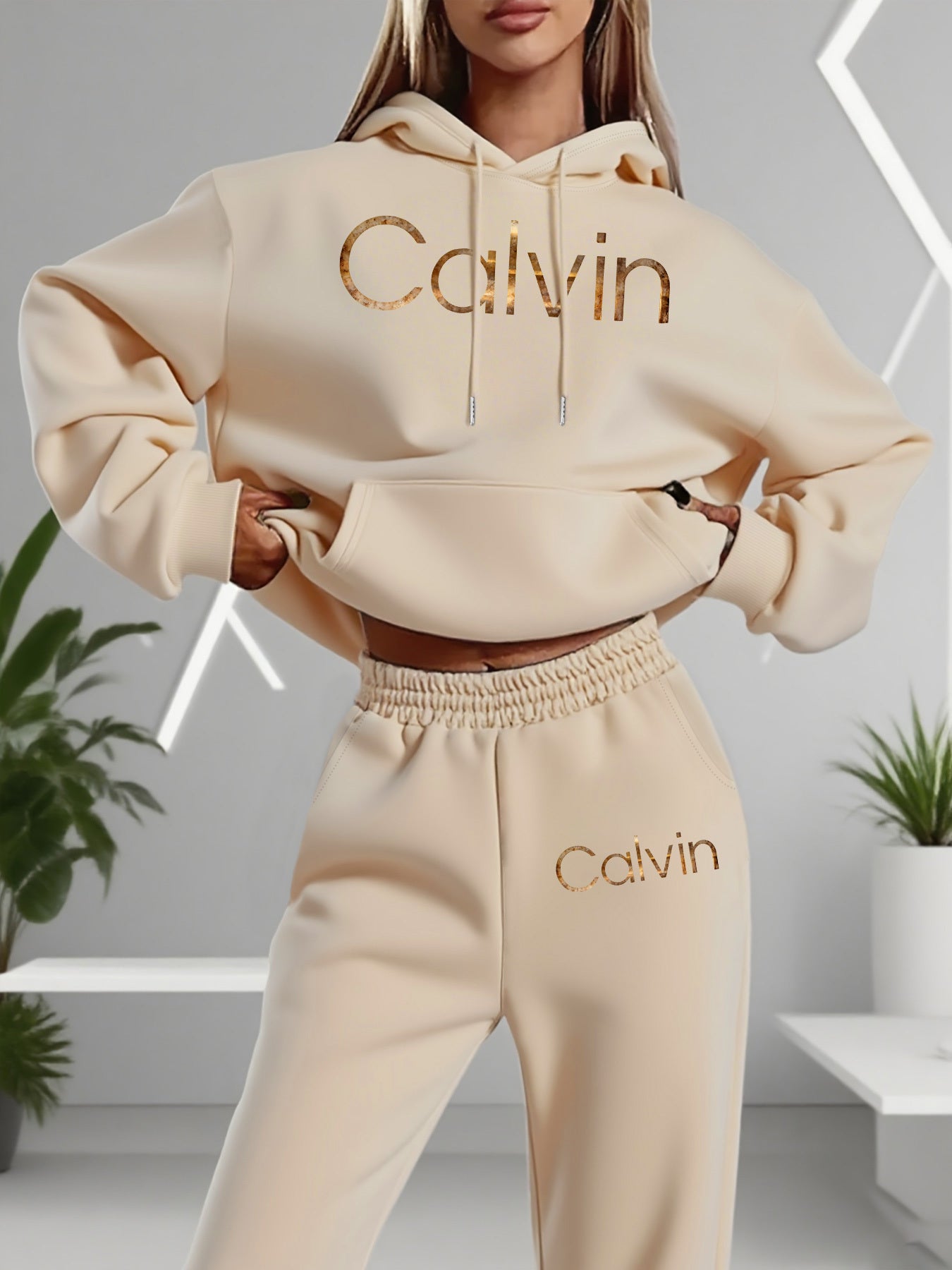 Graphic Print Two Piece Set | Crew Neck Sweatshirt & Pants, Women'S Casual Hooded Drawstring Sweatshirt Set for Fall/Winter