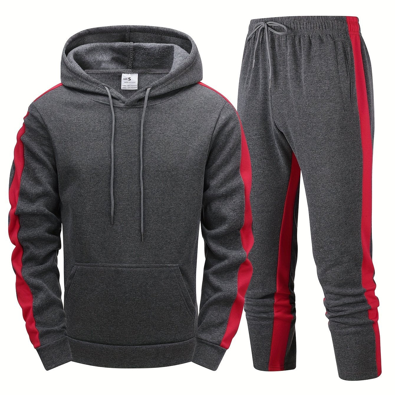 Europe and the United States Men's long-sleeved hoodie two-piece fashion casual sports suit Men's patchwork hoodie