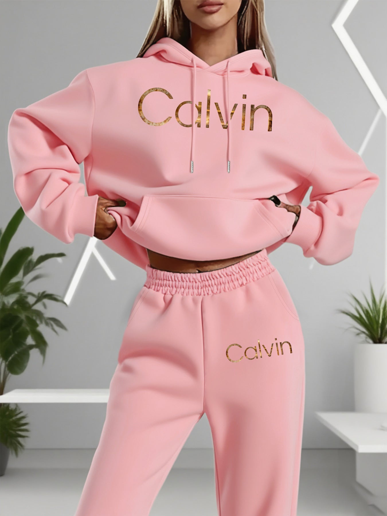 Graphic Print Two Piece Set | Crew Neck Sweatshirt & Pants, Women'S Casual Hooded Drawstring Sweatshirt Set for Fall/Winter