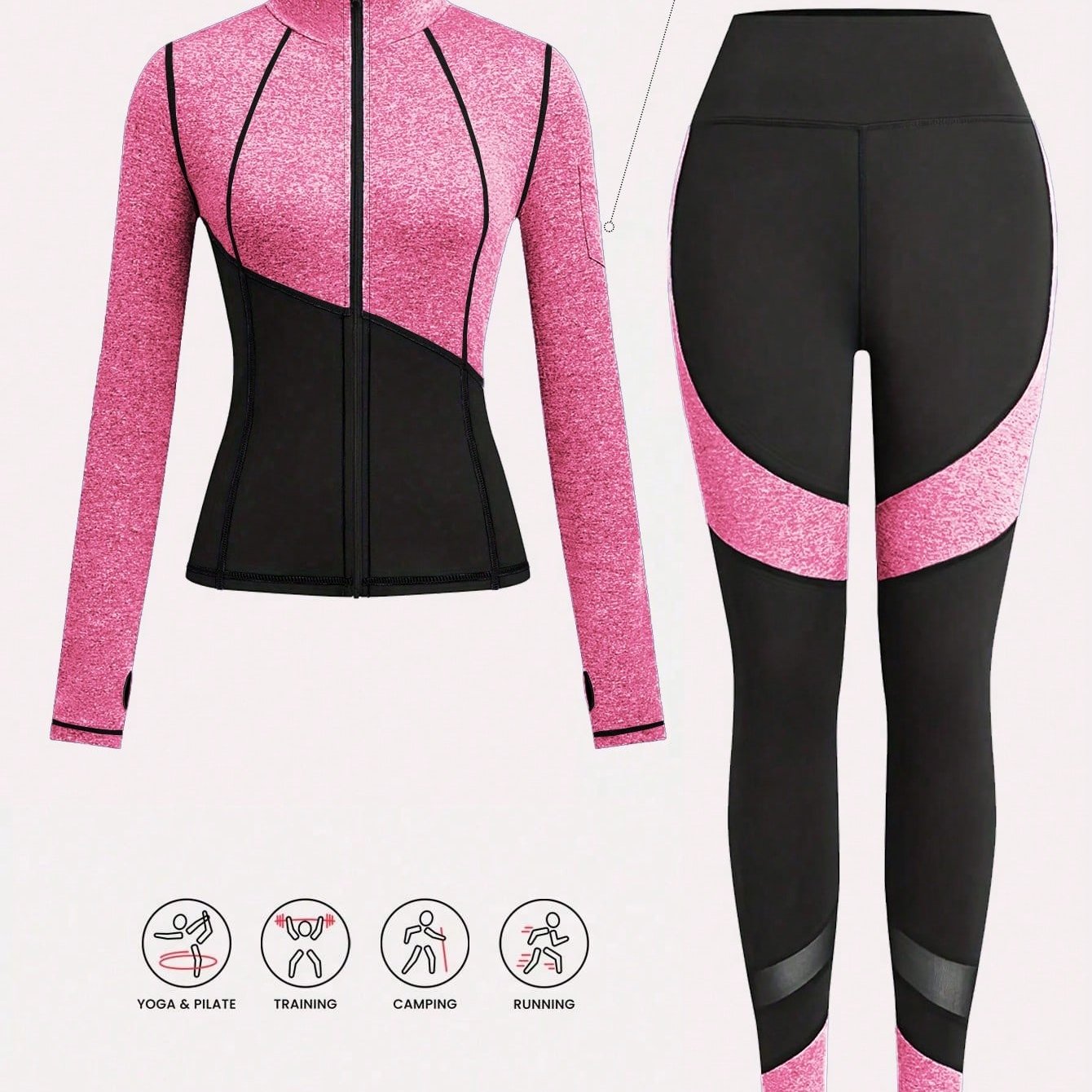 Yoga Outfit Set, a Two-Piece Yoga Ensemble Including a Jacket And Leggings, Women'S Jogging Sportswear, Yoga Fitness Workout Set.