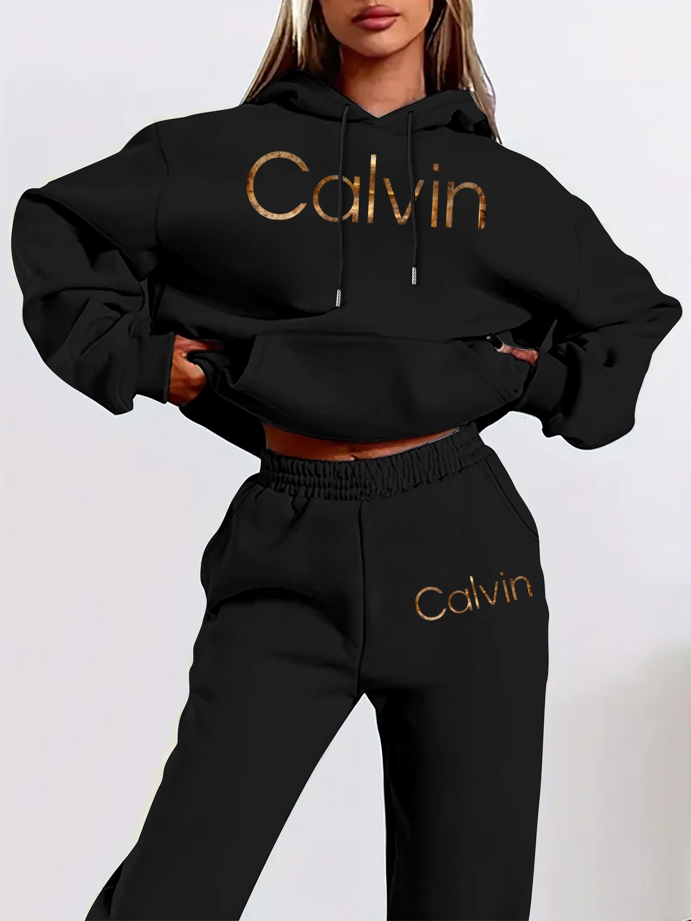 Graphic Print Two Piece Set | Crew Neck Sweatshirt & Pants, Women'S Casual Hooded Drawstring Sweatshirt Set for Fall/Winter