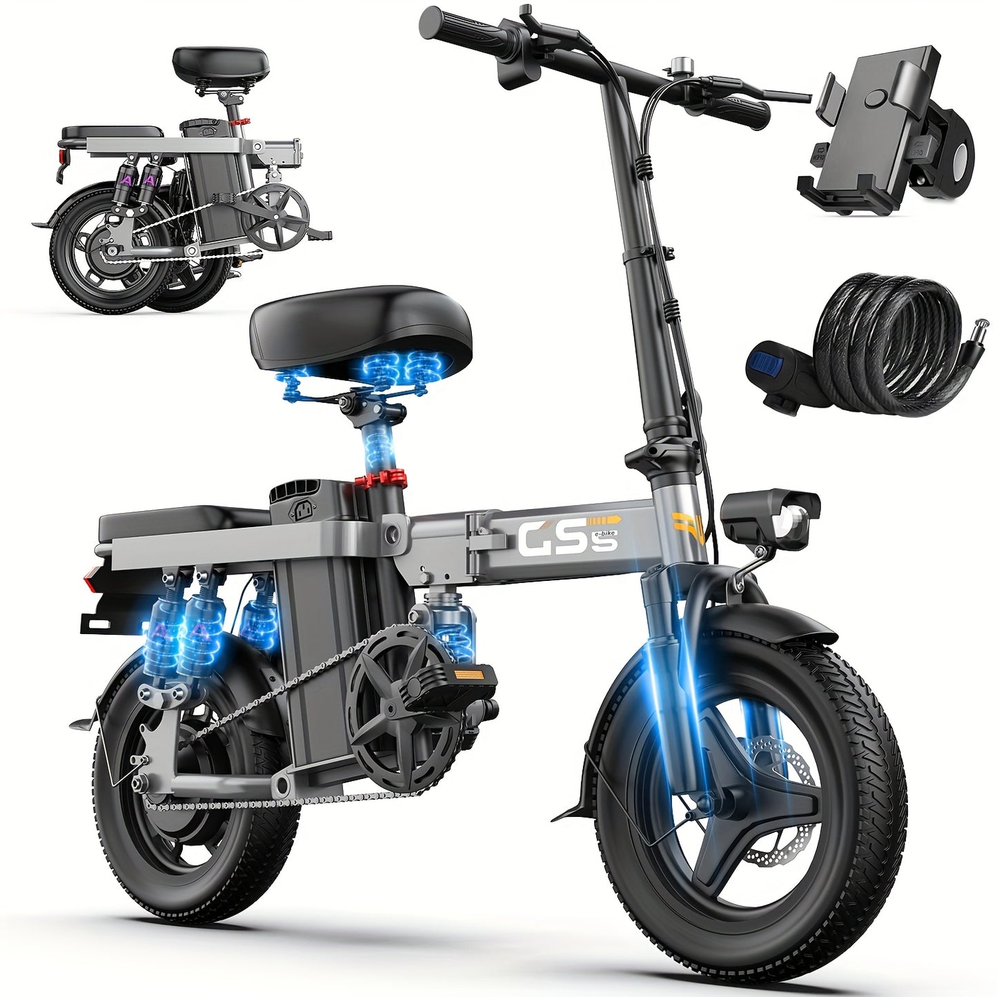 Uplee Peak Power 500W Electric Bicycle for Adults, 20MPH with Full Shock Absorption for a Comfortable Ride, Available with 48V8AH/10AH/15AH/17.5AH Batteries, Offering a Range of 10-35 Miles. Features a 14'' Tubeless Off-Road