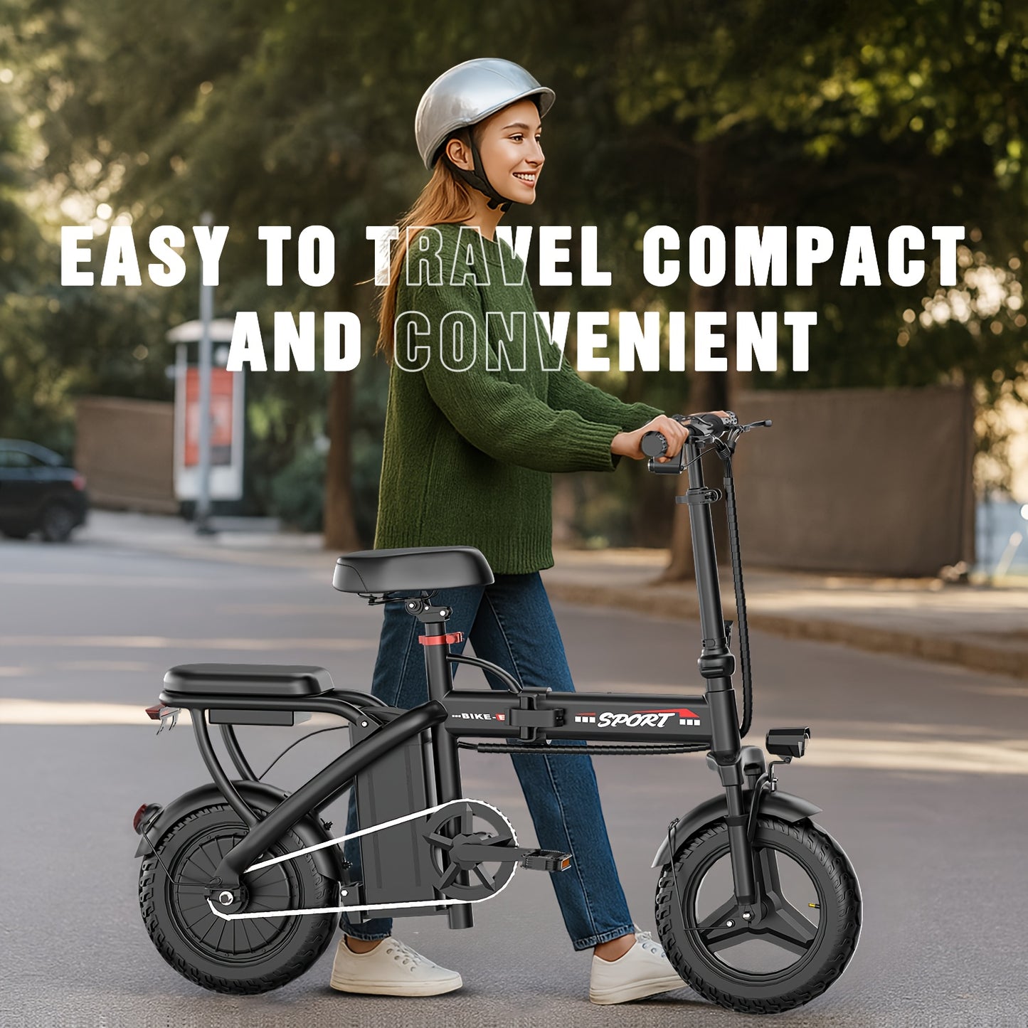 This Folding Electric Bike Features a Powerful 500-Watt Motor, Capable of Reaching Speeds of 25 Miles Per Hour. It Comes with 14-Inch Tires And a Detachable 48-Volt 10 Amp-Hour Battery, Making It Ideal for Adults Commuting in