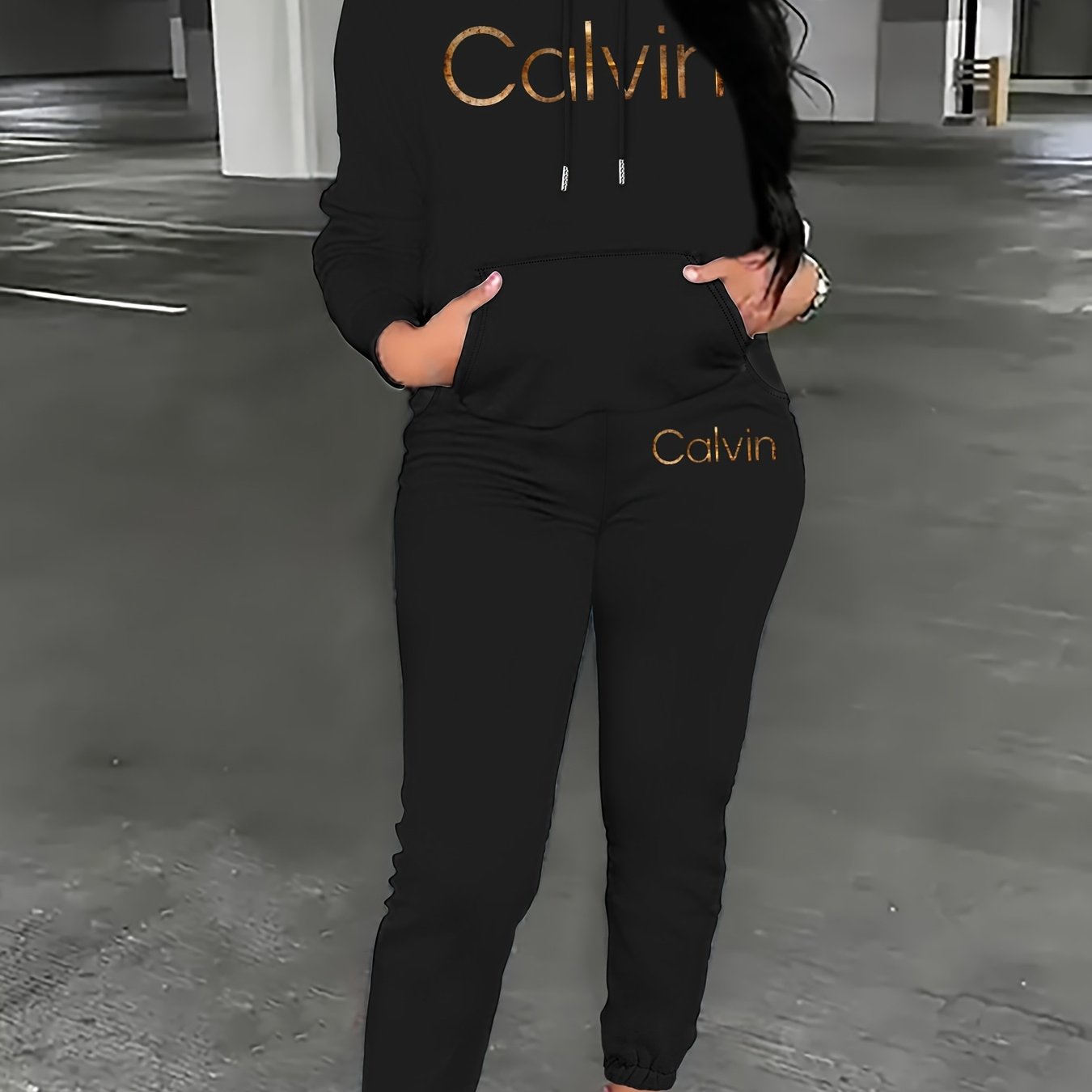Graphic Print Two Piece Set | Crew Neck Sweatshirt & Pants, Women'S Casual Hooded Drawstring Sweatshirt Set for Fall/Winter