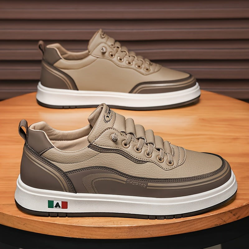 Men's & Women's Low-Top Sneakers with Italian Flag Patch - /Brown Upper & Sole, Lace-Up Casual Shoes Suitable for Commuting, Outdoor, Winter Wear - Italian Flag Unisex Athletic Footwear