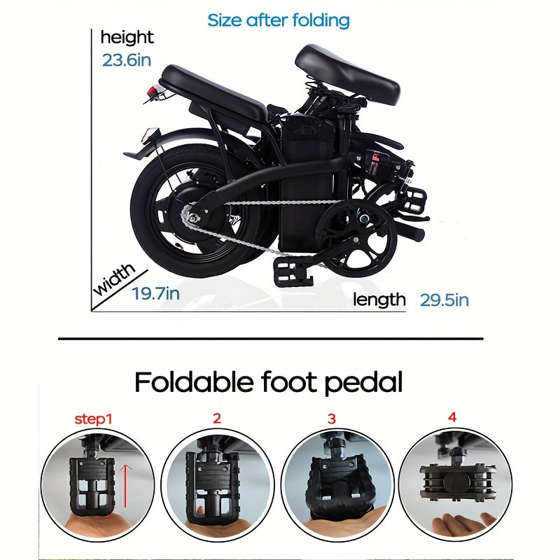 14 Inch Foldable Electric Bicycle, Clearance Dealership, 330 Pound Load-bearing Capacity, Max Speed Of 20 MPH, 48V Lithium Battery, Range Of Approximately 18-28 Miles, Portable Folding Design, Outdoor Cycling Exercise, Urban