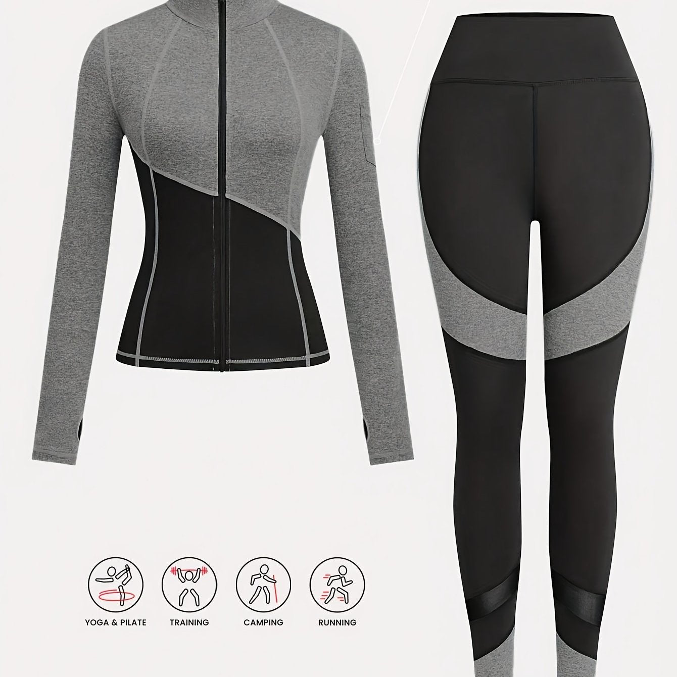 Yoga Outfit Set, a Two-Piece Yoga Ensemble Including a Jacket And Leggings, Women'S Jogging Sportswear, Yoga Fitness Workout Set.
