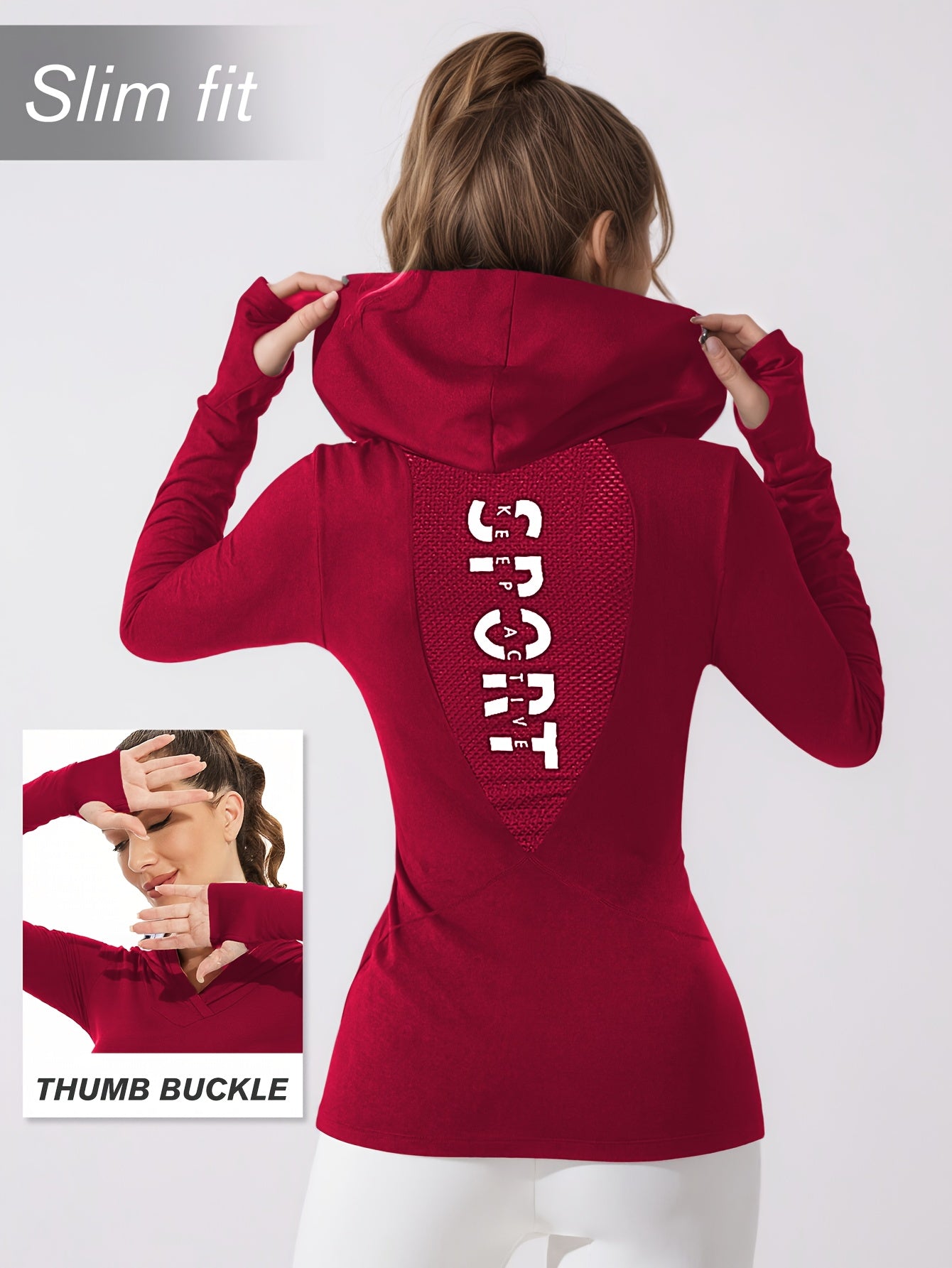 Women's Workout Hoodie - Quick-Dry Yoga Jacket with Thumb Buckle, Slim Fit Gym Sweatsuit, Stretchy Long Sleeve Athletic Top for Running, Training, Yoga - All-Season Women's Fitness Apparel, Running Gear, Sporty Design, Mesh P