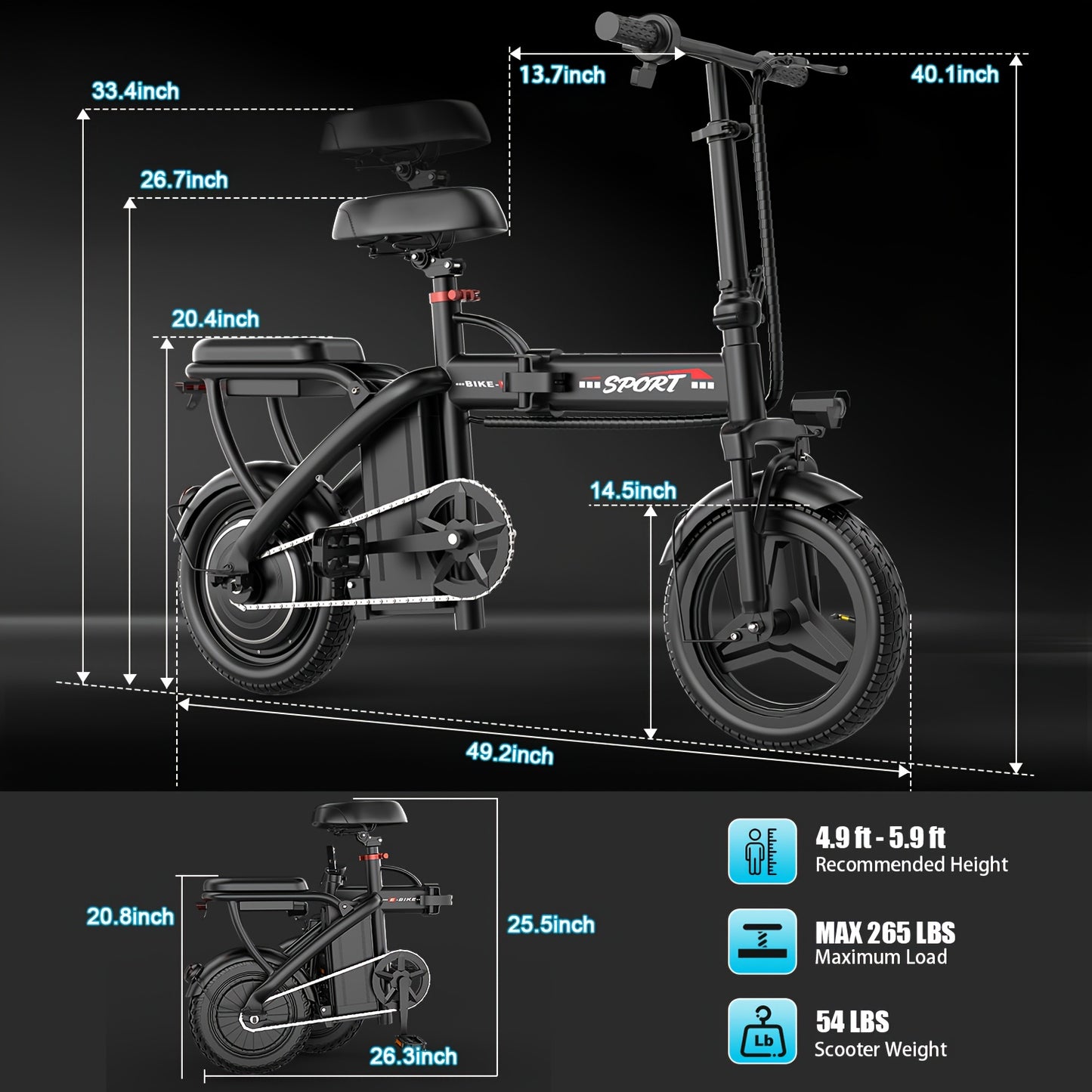 This Folding Electric Bike Features a Powerful 500-Watt Motor, Capable of Reaching Speeds of 25 Miles Per Hour. It Comes with 14-Inch Tires And a Detachable 48-Volt 10 Amp-Hour Battery, Making It Ideal for Adults Commuting in