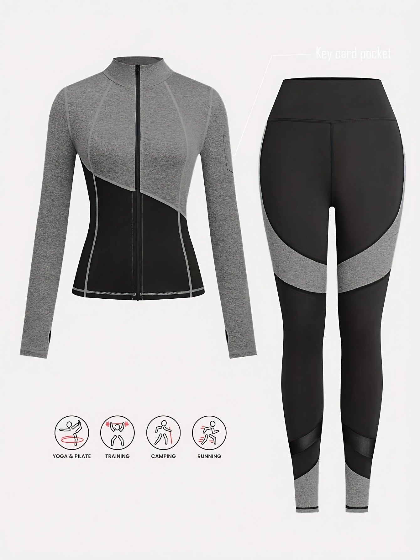 Yoga Outfit Set, a Two-Piece Yoga Ensemble Including a Jacket And Leggings, Women'S Jogging Sportswear, Yoga Fitness Workout Set.