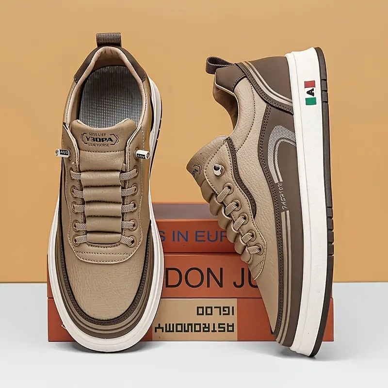 Men's & Women's Low-Top Sneakers with Italian Flag Patch - /Brown Upper & Sole, Lace-Up Casual Shoes Suitable for Commuting, Outdoor, Winter Wear - Italian Flag Unisex Athletic Footwear