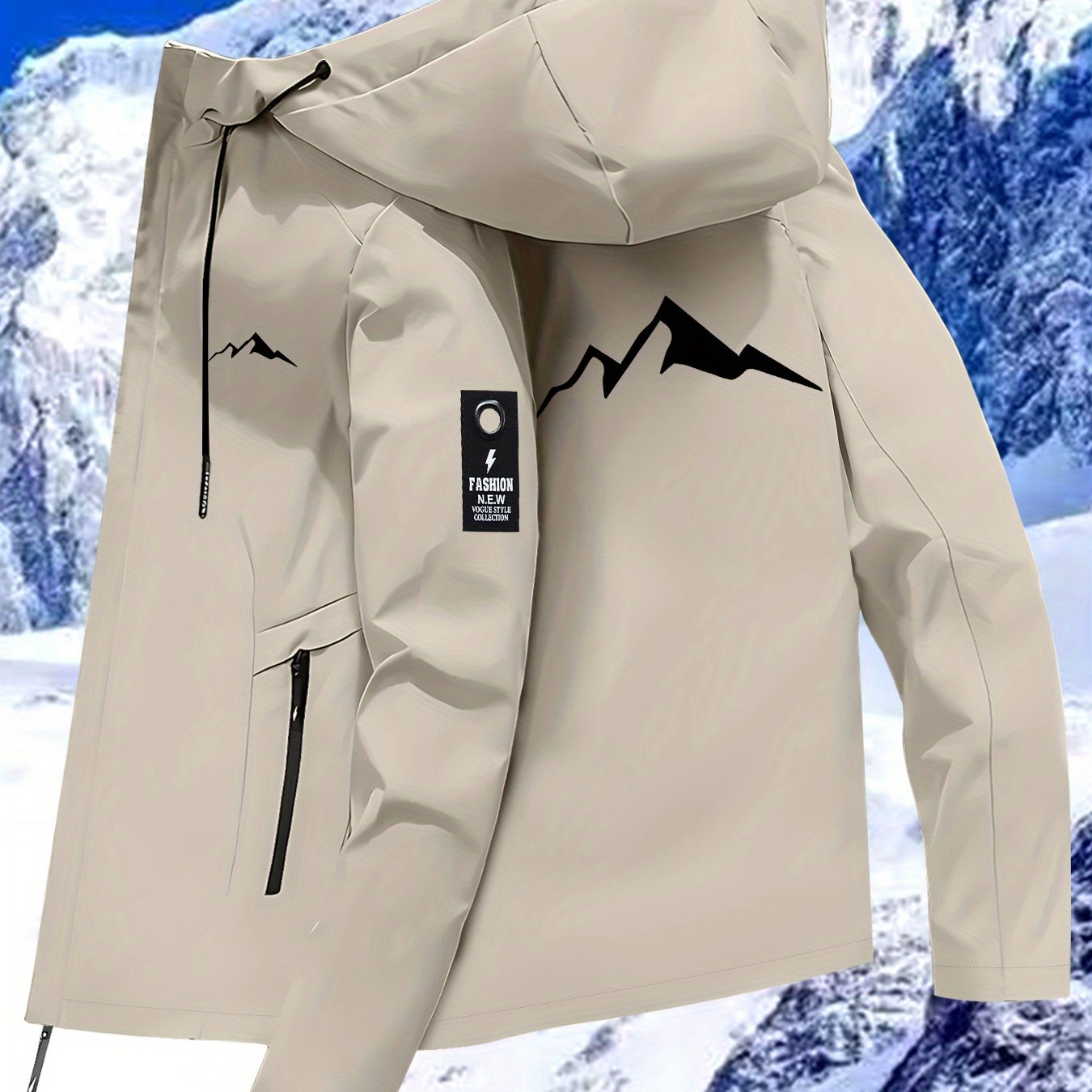 New Couple's Snow Mountain Print Jacket, All-Weather Windproof Outdoor Hiking Jacket for Men and Women