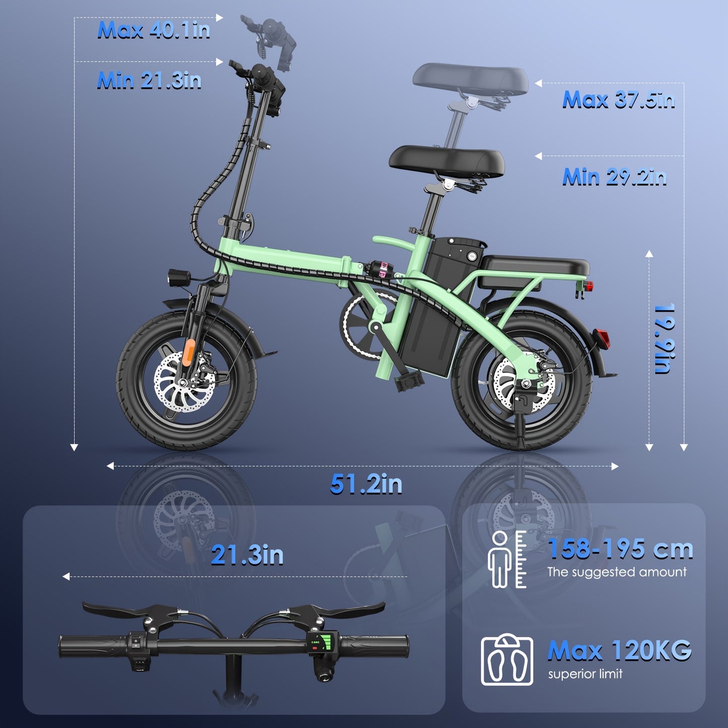 48V 10AH Removable Battery, Folding Electric Bike|350W Motor|48V Battery|14-Inch Tires|Portable Commuter E-Bike For City Riding& Outdoor Adventures | Long-Range Lithium Battery | Portable Compact Design | Durable Frame | LED