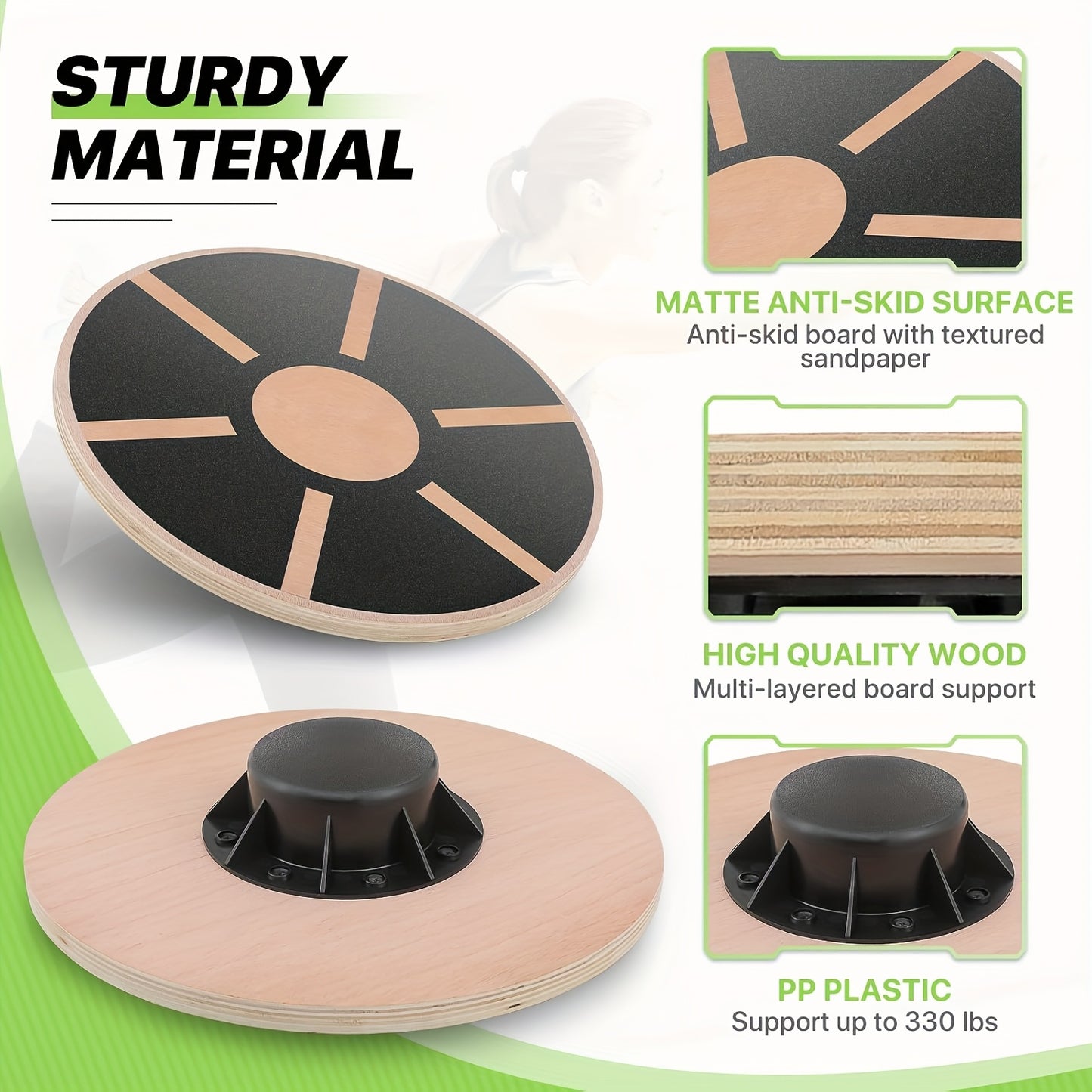 15.6" Wooden Wobble Balance Board - 360° Rotating Stability Trainer with Non-Slip Surface, 330lb Capacity & Dual Handles for Core Workouts, Physical Relax, Home Gym - Pink/Black, Stability Training Tool, Textured Surface, Du