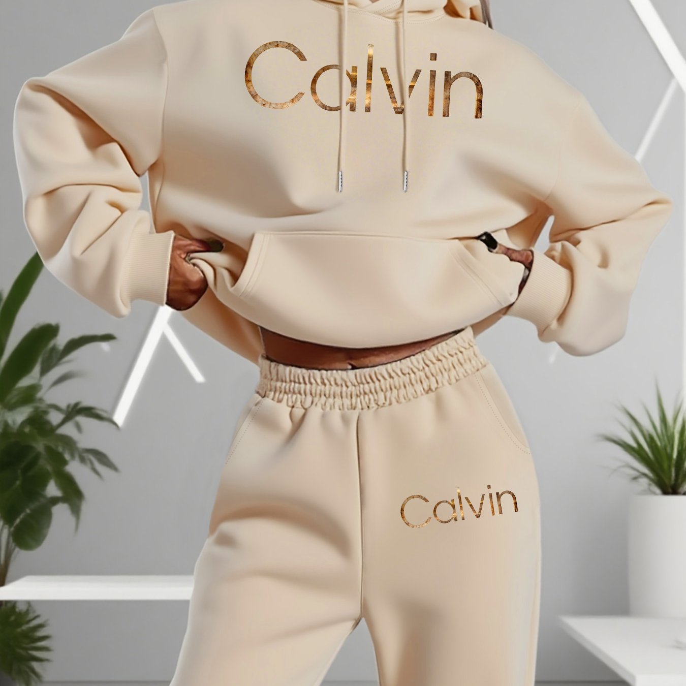 Graphic Print Two Piece Set | Crew Neck Sweatshirt & Pants, Women'S Casual Hooded Drawstring Sweatshirt Set for Fall/Winter