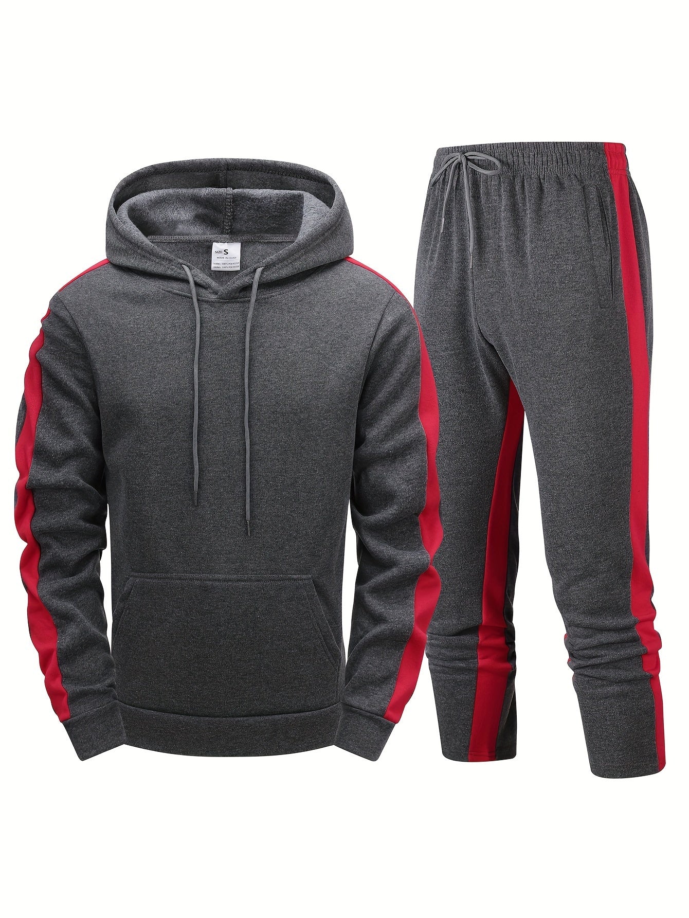 Europe and the United States Men's long-sleeved hoodie two-piece fashion casual sports suit Men's patchwork hoodie