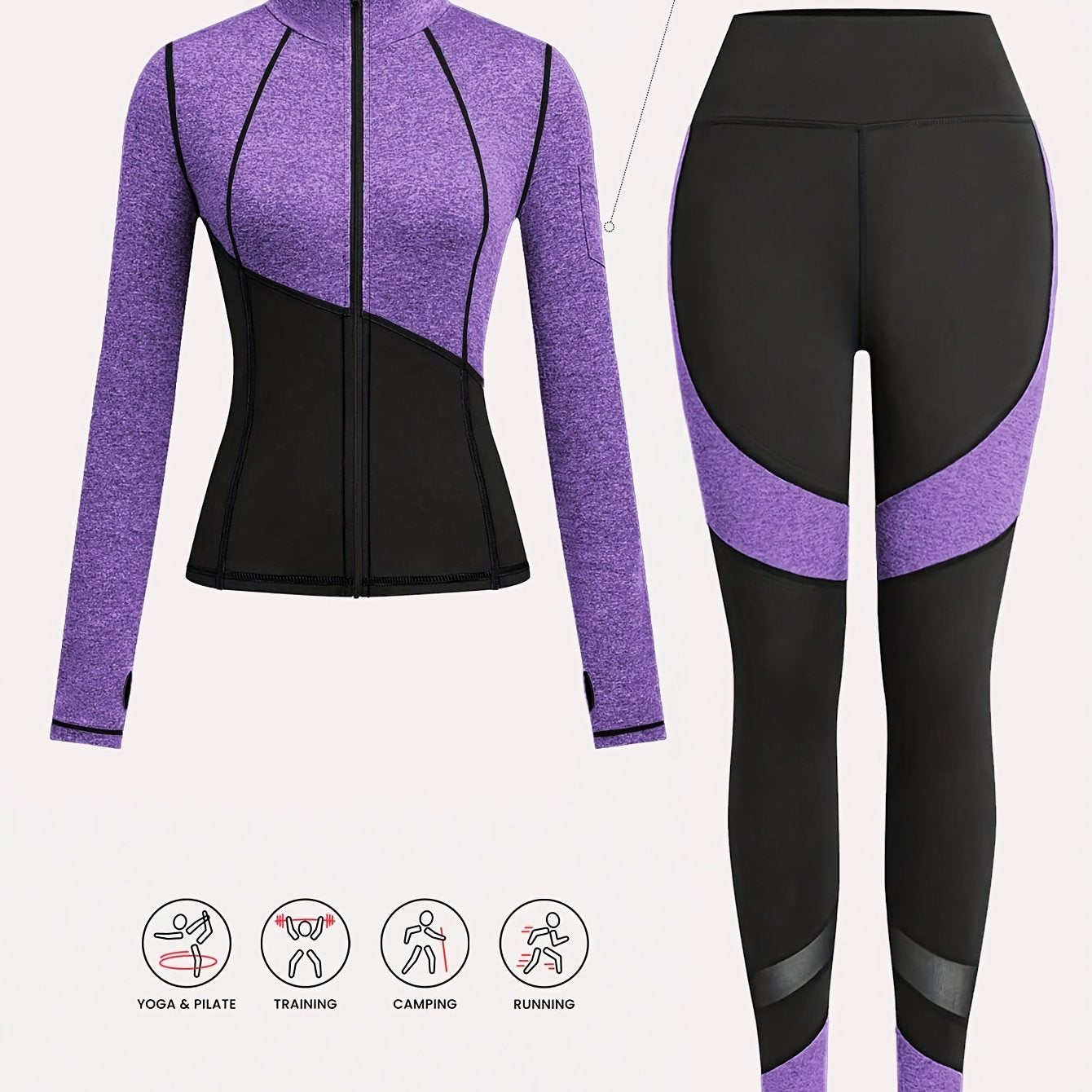 Yoga Outfit Set, a Two-Piece Yoga Ensemble Including a Jacket And Leggings, Women'S Jogging Sportswear, Yoga Fitness Workout Set.