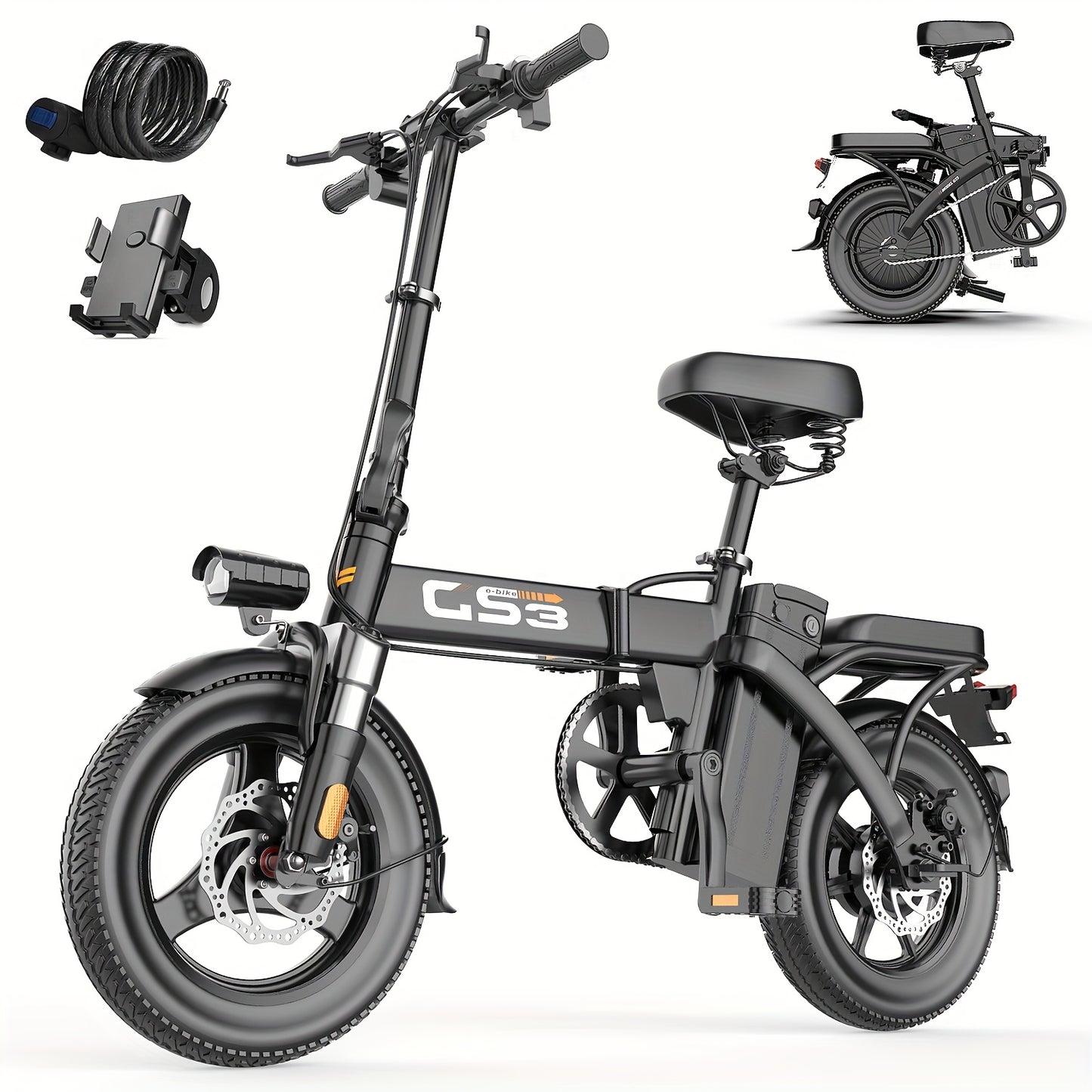 Adult Folding Electric Bicycle | 500W Motor, 20 Mph Speed, 10-35 Mile Range, 14-inch Compact Size, Disc Brakes, City Commuting Electric Bike, High-quality Accessories, Alloy Steel Wheels, Classic Style
