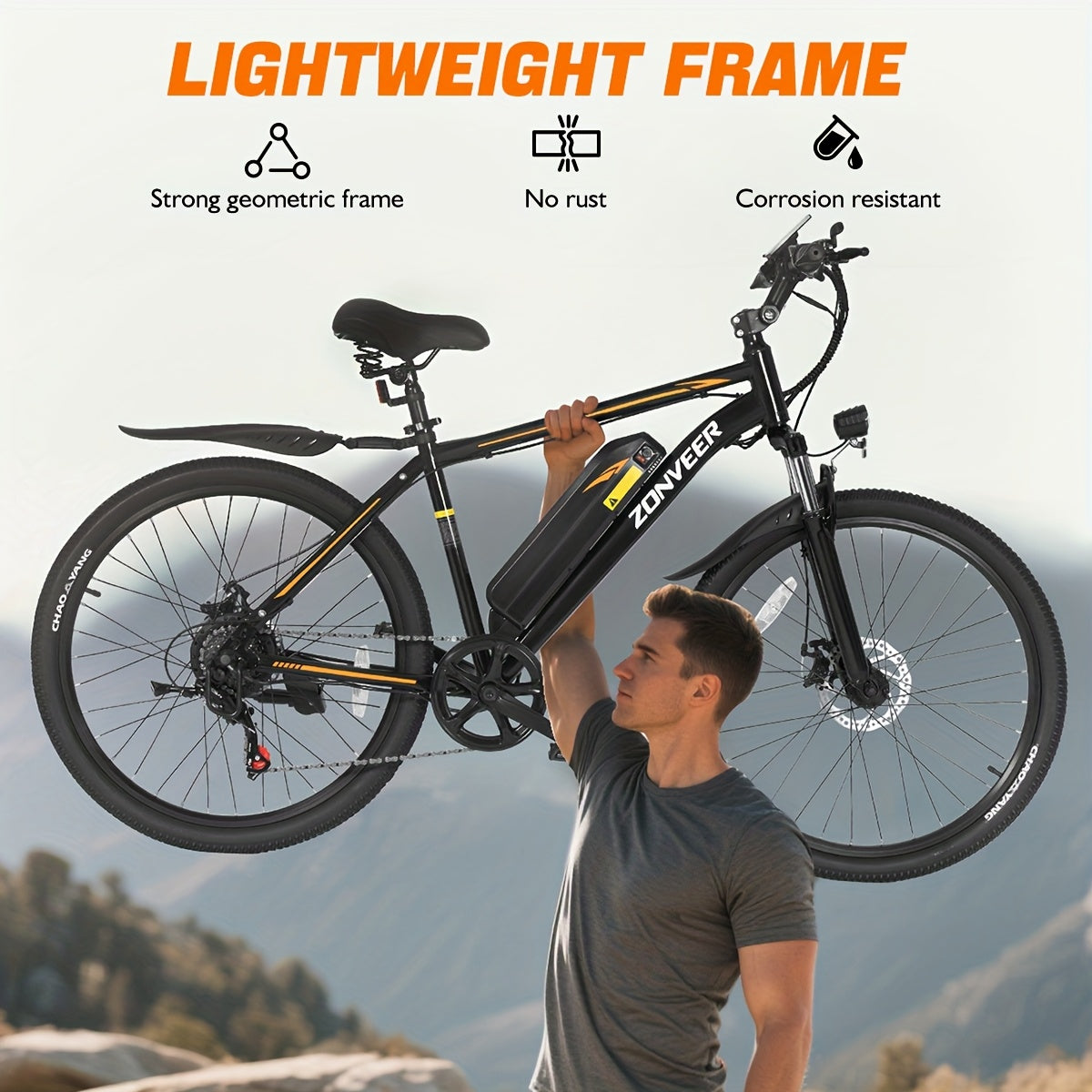 M26 Electric Bike for Adults - 500W Motor, 40-Mile Range & 20MPH High-Speed, 26" All-Terrain Tire Ebike with Front Suspension, 7-Speed Shimano System, 360Wh Removable Battery, Hydraulic Disc Brakes, Carbon Rims & Off-Road for