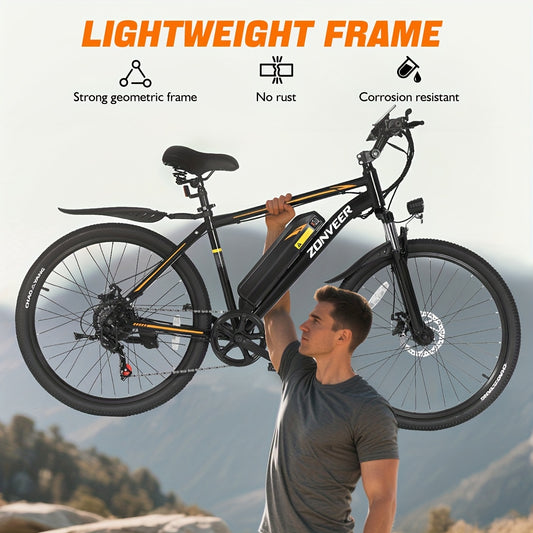 M26 Electric Bike for Adults - 500W Motor, 40-Mile Range & 20MPH High-Speed, 26" All-Terrain Tire Ebike with Front Suspension, 7-Speed Shimano System, 360Wh Removable Battery, Hydraulic Disc Brakes, Carbon Rims & Off-Road for