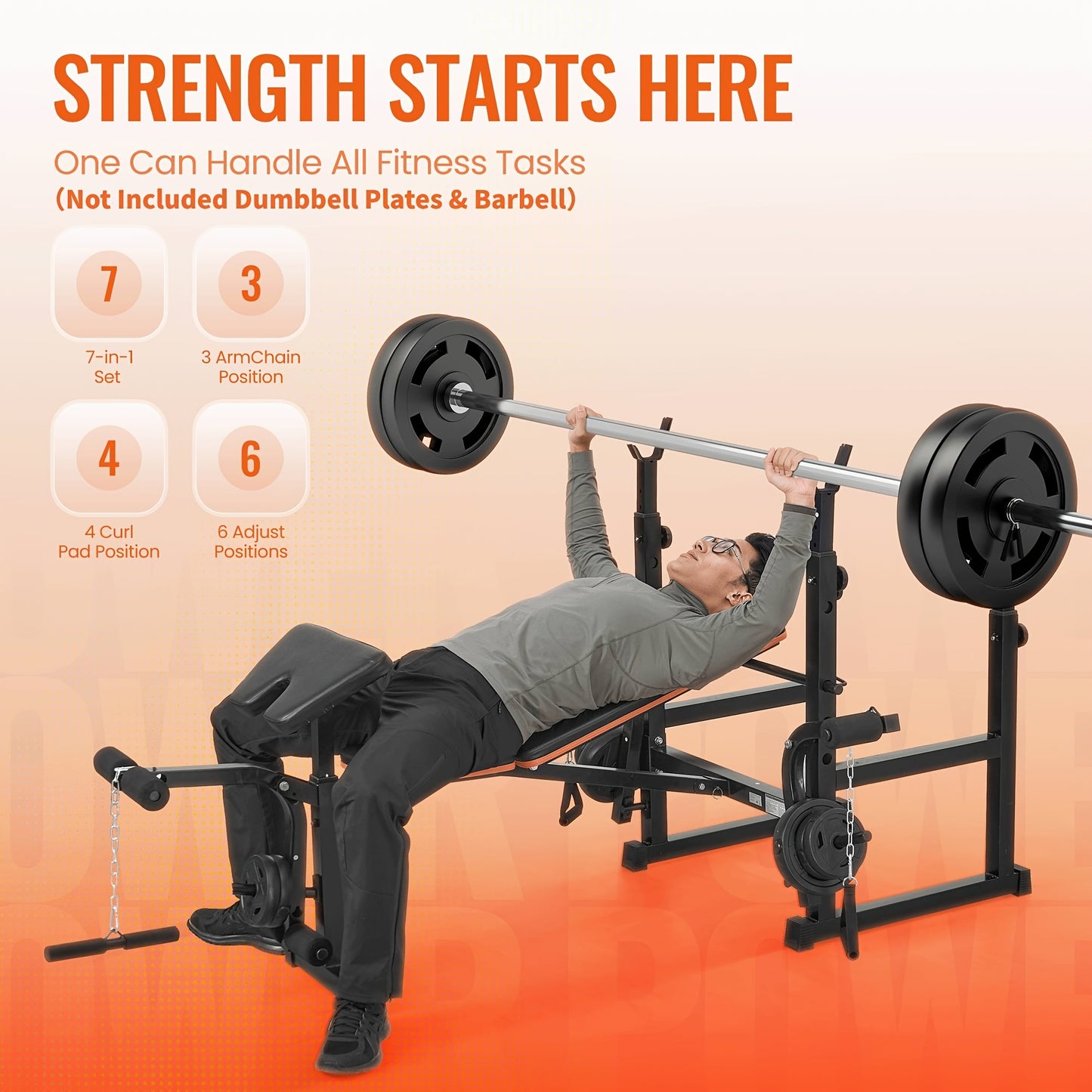 Durable 600lbs 7-in-1 Adjustable Weight – Multi-Function Workout Set With Barbell Rack & Leg Extension For Complete Full Body Strength Training At Home Gym | Ideal Valentine'S Day Gift For Achieving Your Fitness Goals