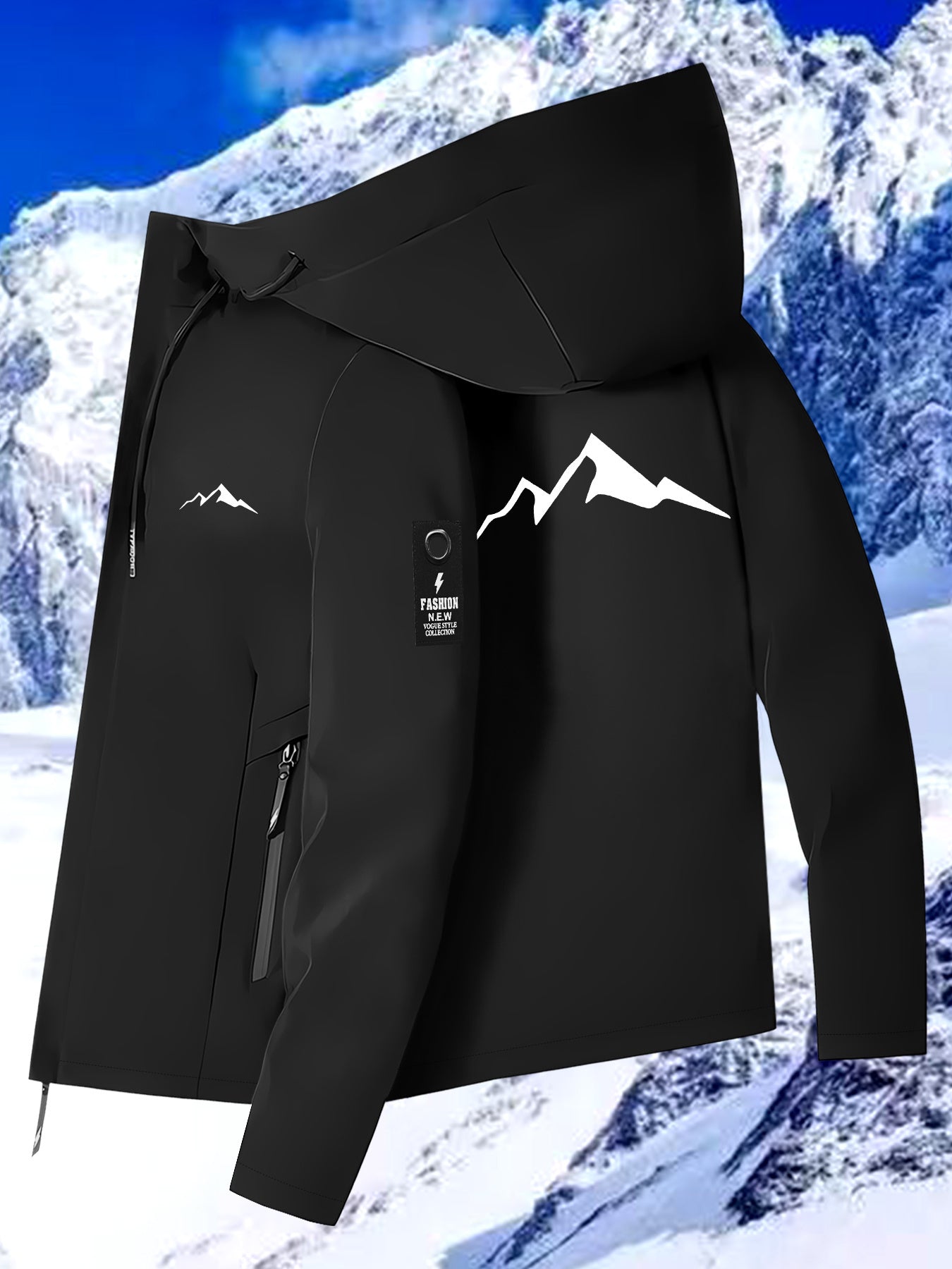 New Couple's Snow Mountain Print Jacket, All-Weather Windproof Outdoor Hiking Jacket for Men and Women