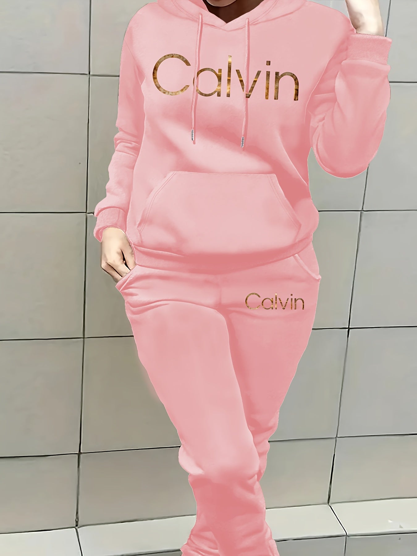 Graphic Print Two Piece Set | Crew Neck Sweatshirt & Pants, Women'S Casual Hooded Drawstring Sweatshirt Set for Fall/Winter