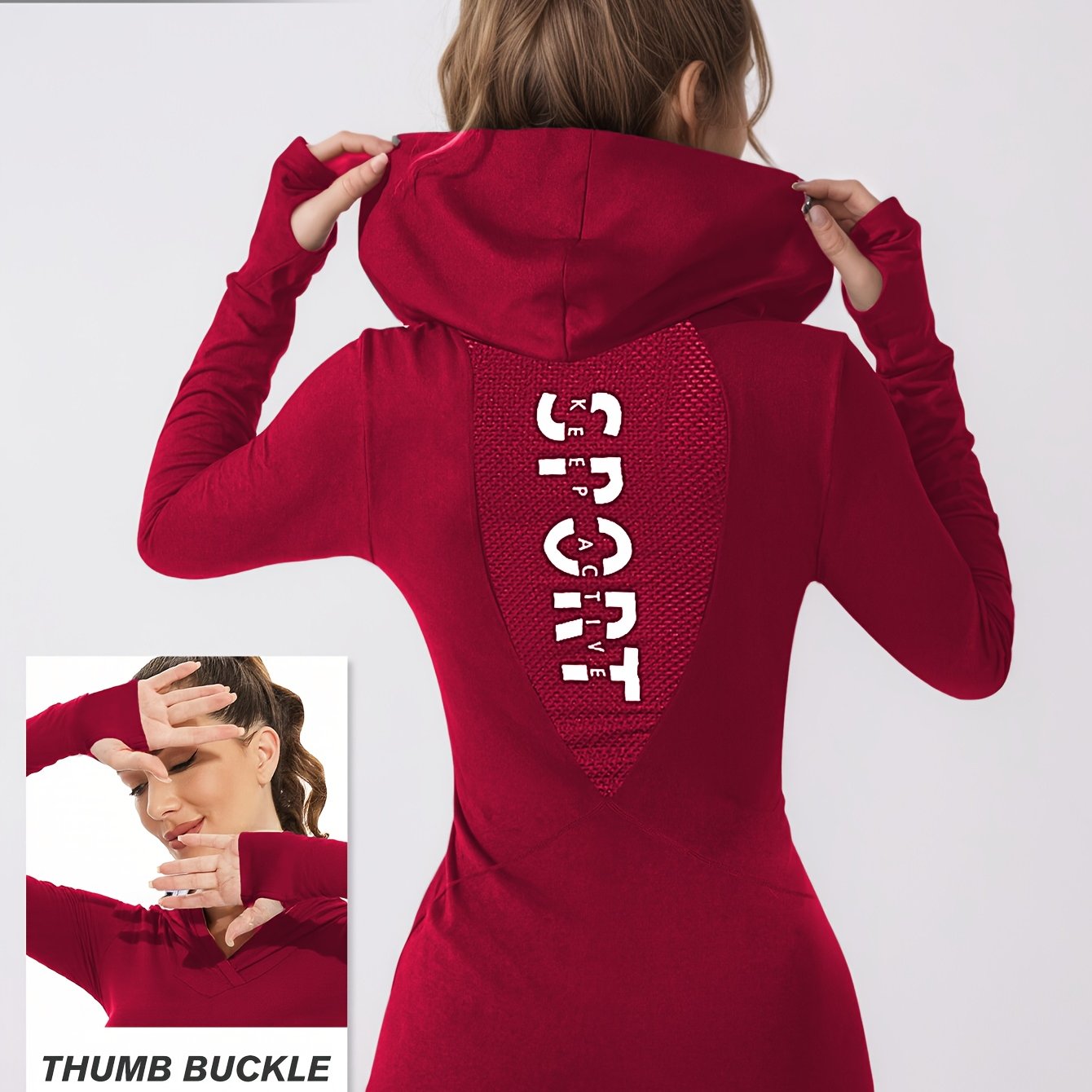 Women's Workout Hoodie - Quick-Dry Yoga Jacket with Thumb Buckle, Slim Fit Gym Sweatsuit, Stretchy Long Sleeve Athletic Top for Running, Training, Yoga - All-Season Women's Fitness Apparel, Running Gear, Sporty Design, Mesh P