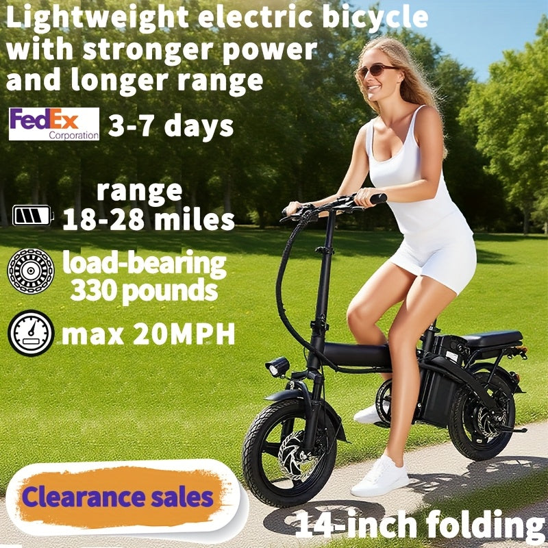 14 Inch Foldable Electric Bicycle, Clearance Dealership, 330 Pound Load-bearing Capacity, Max Speed Of 20 MPH, 48V Lithium Battery, Range Of Approximately 18-28 Miles, Portable Folding Design, Outdoor Cycling Exercise, Urban