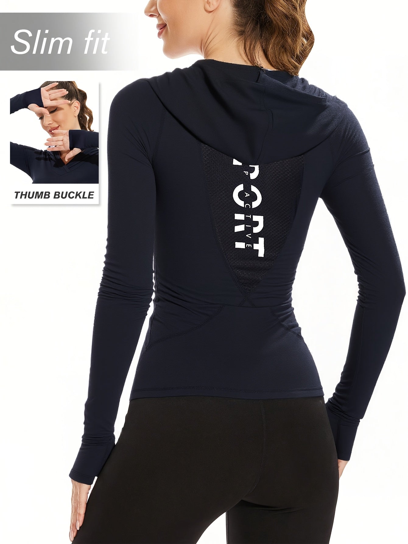 Women's Workout Hoodie - Quick-Dry Yoga Jacket with Thumb Buckle, Slim Fit Gym Sweatsuit, Stretchy Long Sleeve Athletic Top for Running, Training, Yoga - All-Season Women's Fitness Apparel, Running Gear, Sporty Design, Mesh P