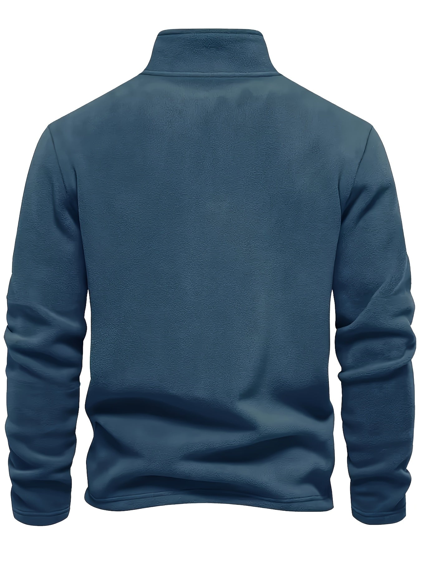 Men'S Classic Black Fleece Pullover with Star Logo - Stand Collar, Long Sleeve, Zip-Up, Casual Style, Perfect for Fall, Casual Wear|Stylish Pullover|Zippered Top