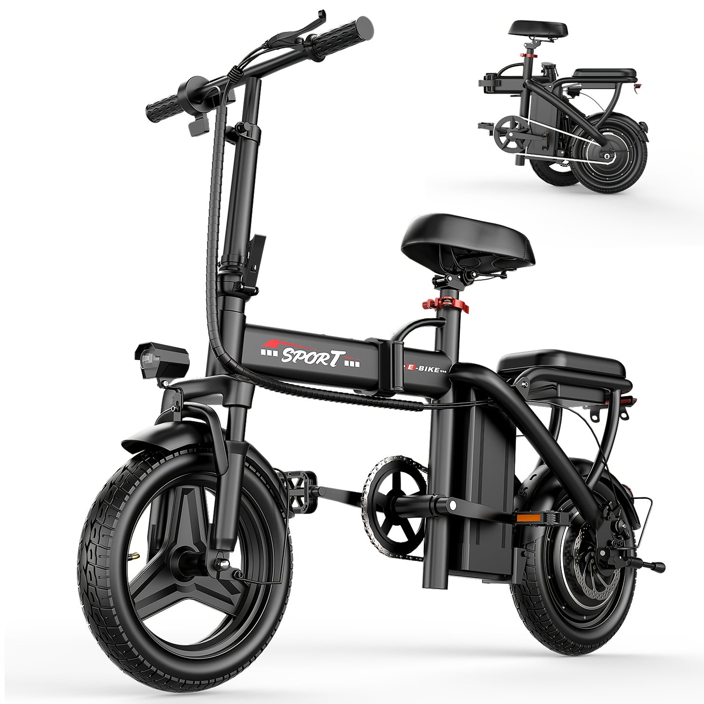 This Folding Electric Bike Features a Powerful 500-Watt Motor, Capable of Reaching Speeds of 25 Miles Per Hour. It Comes with 14-Inch Tires And a Detachable 48-Volt 10 Amp-Hour Battery, Making It Ideal for Adults Commuting in