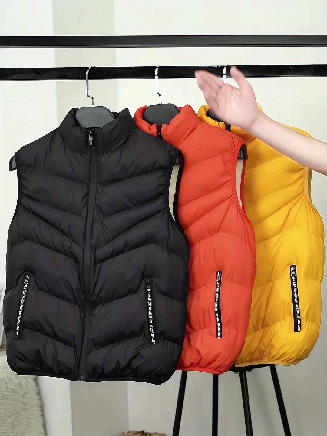 Men'S Heavyweight Thermal Vest - Stand Collar Non-Stretch Jacket, Formal & Everyday Cold Weather Outerwear with Front Pockets, Men Sleeveles Jacket, Men Vest Jacket, Vest For Men, Winter Jacket Men, Jacket For Men, Men Vest C
