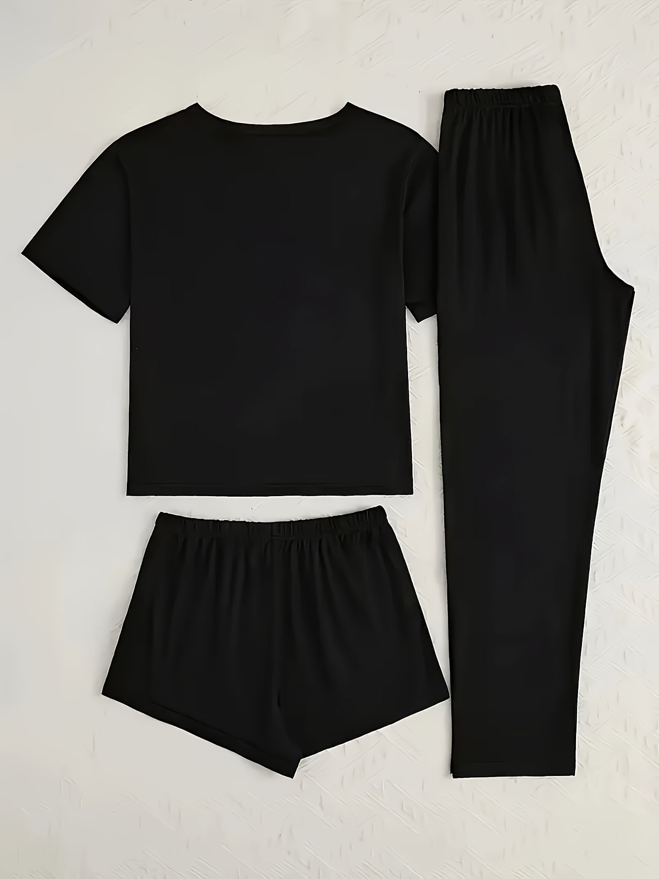Fashionable 3pcs Unique Design Print Women'S Pajamas, Home Wear, Short Sleeve Long Pants Shorts