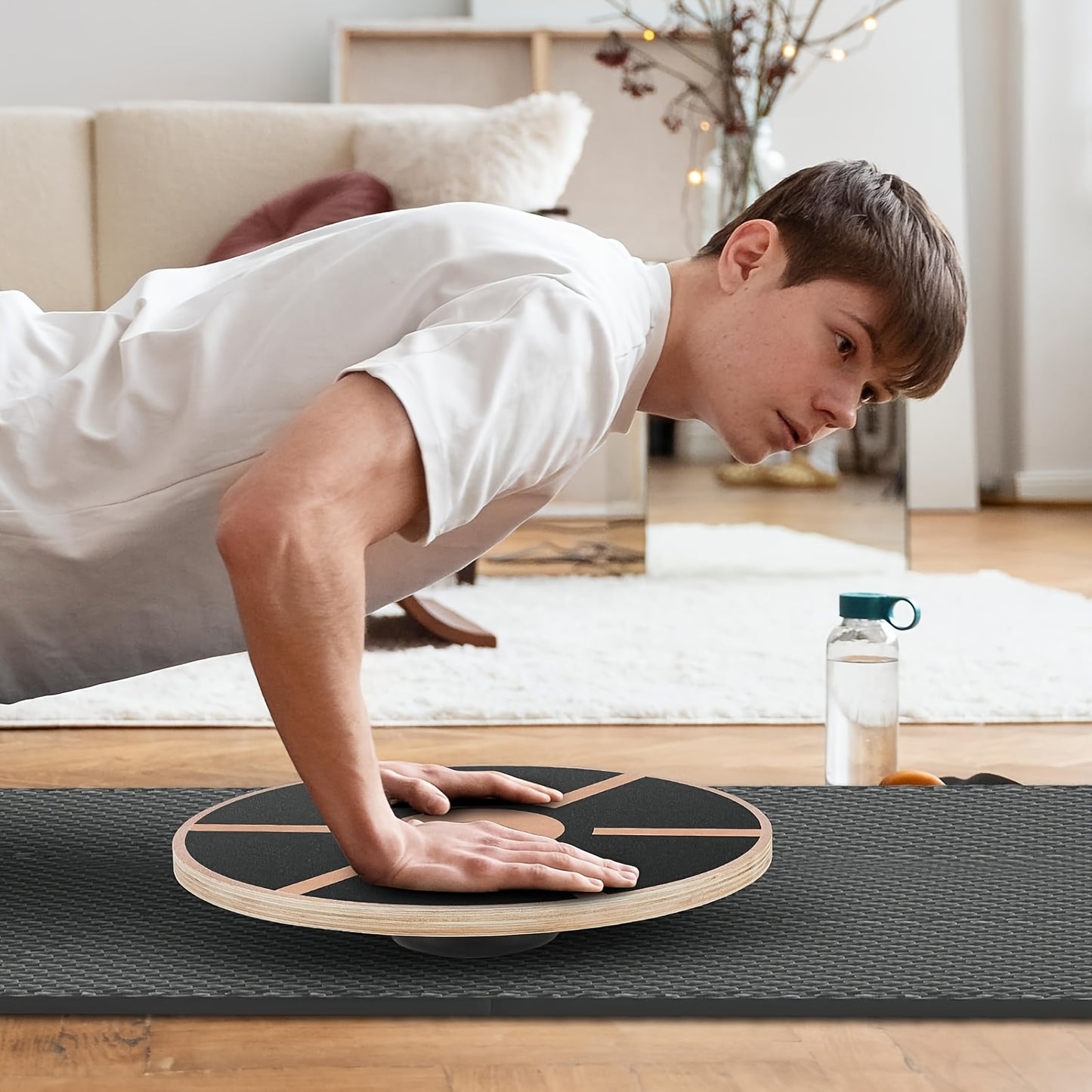 15.6" Wooden Wobble Balance Board - 360° Rotating Stability Trainer with Non-Slip Surface, 330lb Capacity & Dual Handles for Core Workouts, Physical Relax, Home Gym - Pink/Black, Stability Training Tool, Textured Surface, Du
