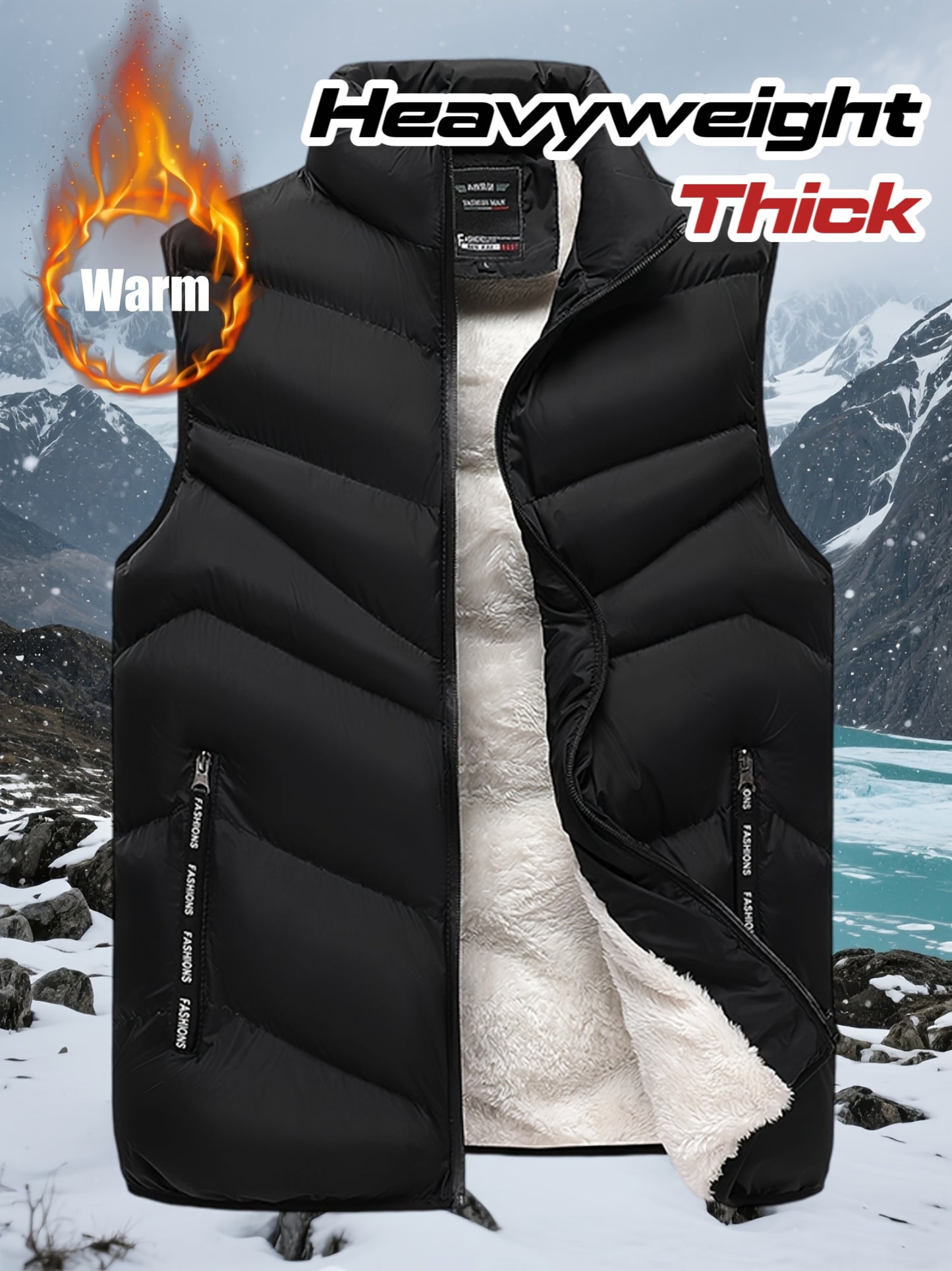 Men'S Heavyweight Thermal Vest - Stand Collar Non-Stretch Jacket, Formal & Everyday Cold Weather Outerwear with Front Pockets, Men Sleeveles Jacket, Men Vest Jacket, Vest For Men, Winter Jacket Men, Jacket For Men, Men Vest C