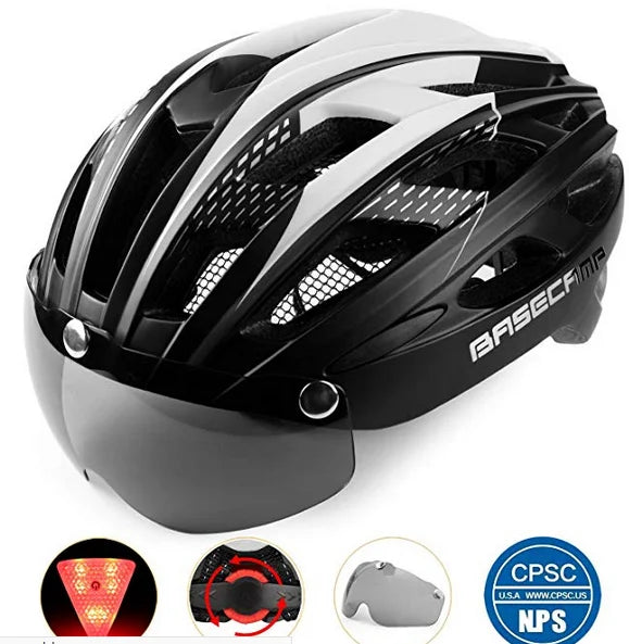 Male and female bicycle helmets, magnetic detachable safety glasses, adjustable light, breathable safety protection device