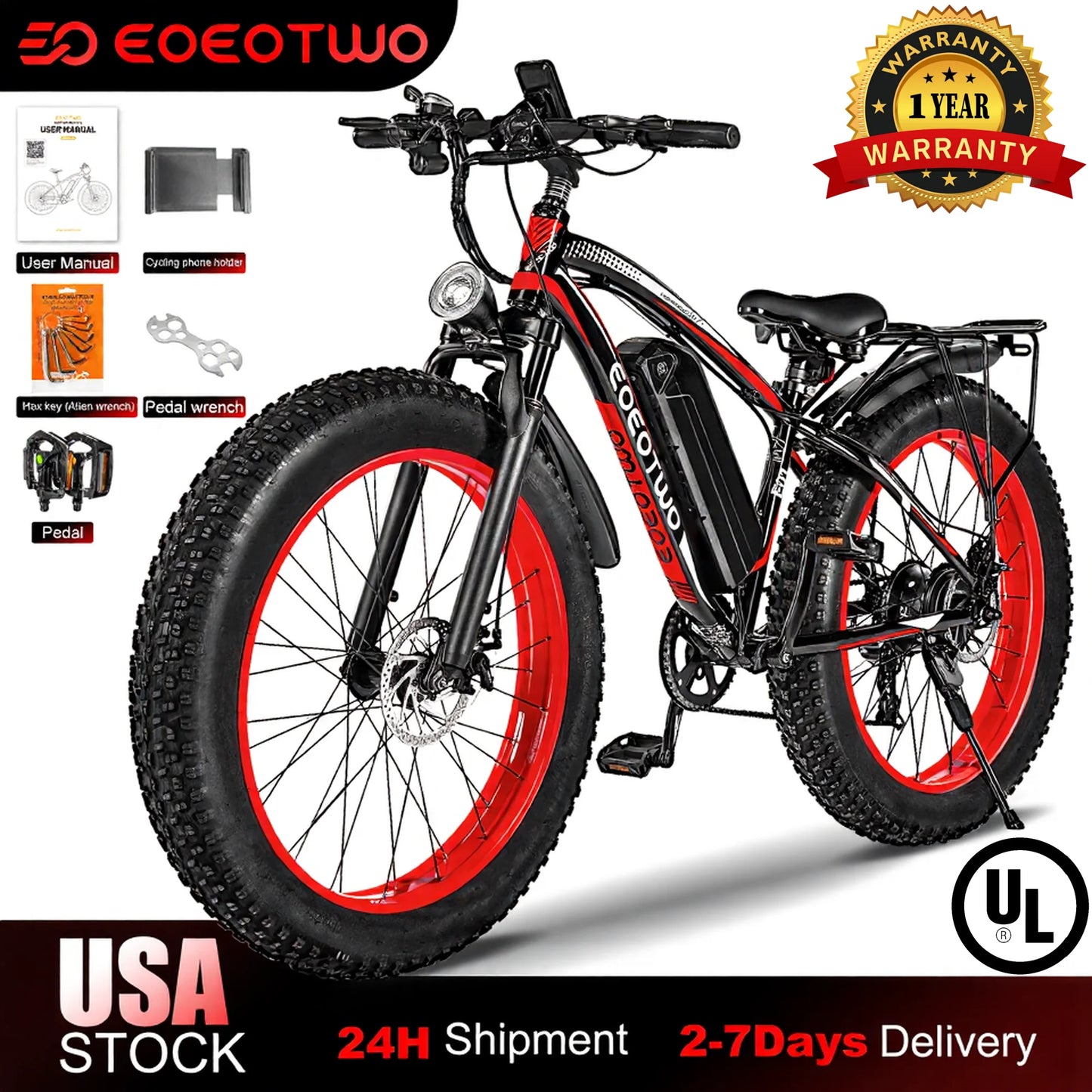 EOEOTWO Electric Bike for Adults,1500W Peak Ebike,34MPH 60Miles Electric Mountain Bike,26'' Fat Tire Electric Bicycle,7 Speed