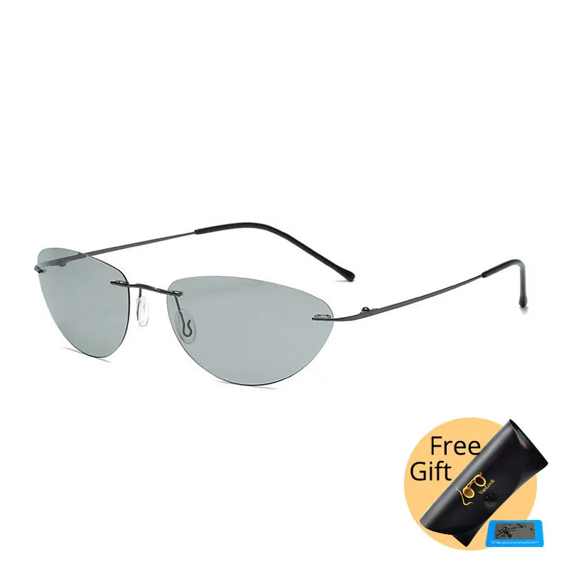 Fashion Rimless Square Sunglasses Mens Rectangle Photochromic Polarized Driving Sunglasses Oval Sun glasses UV400