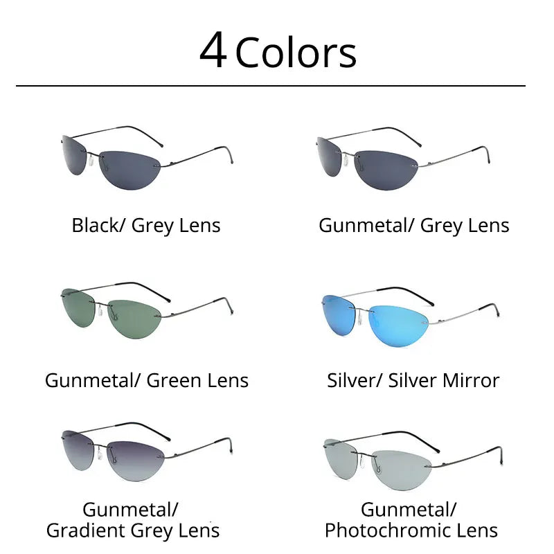 Fashion Rimless Square Sunglasses Mens Rectangle Photochromic Polarized Driving Sunglasses Oval Sun glasses UV400