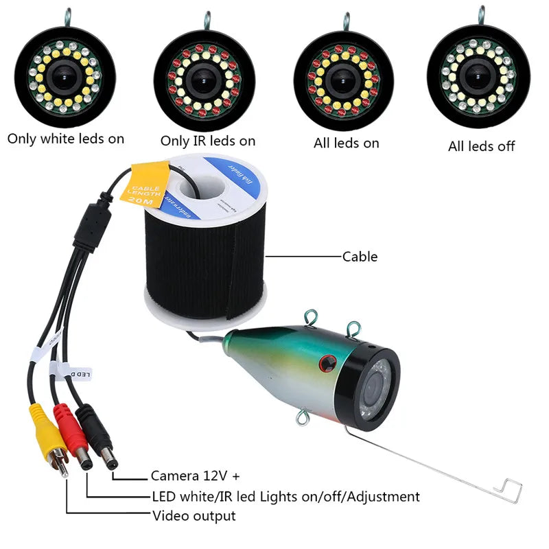 MAOTEWANG 9''HD 1080P Screen Fish Finder Underwater Fishing Camera 15pcs White LEDs +15pcs IR Lamp for River/Winter Ice Fishing