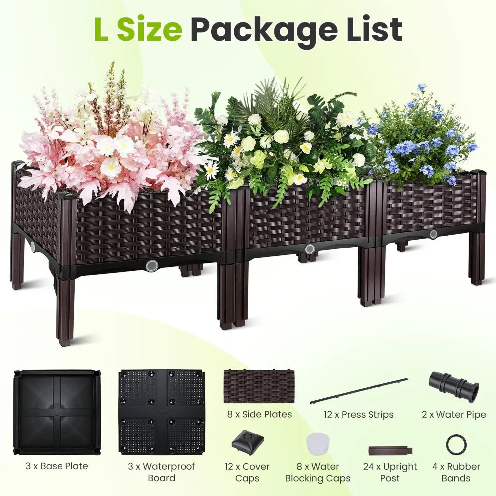 Raised Garden Bed Plastic Planter Box w/ Self-Watering Elevated Design Outdoor